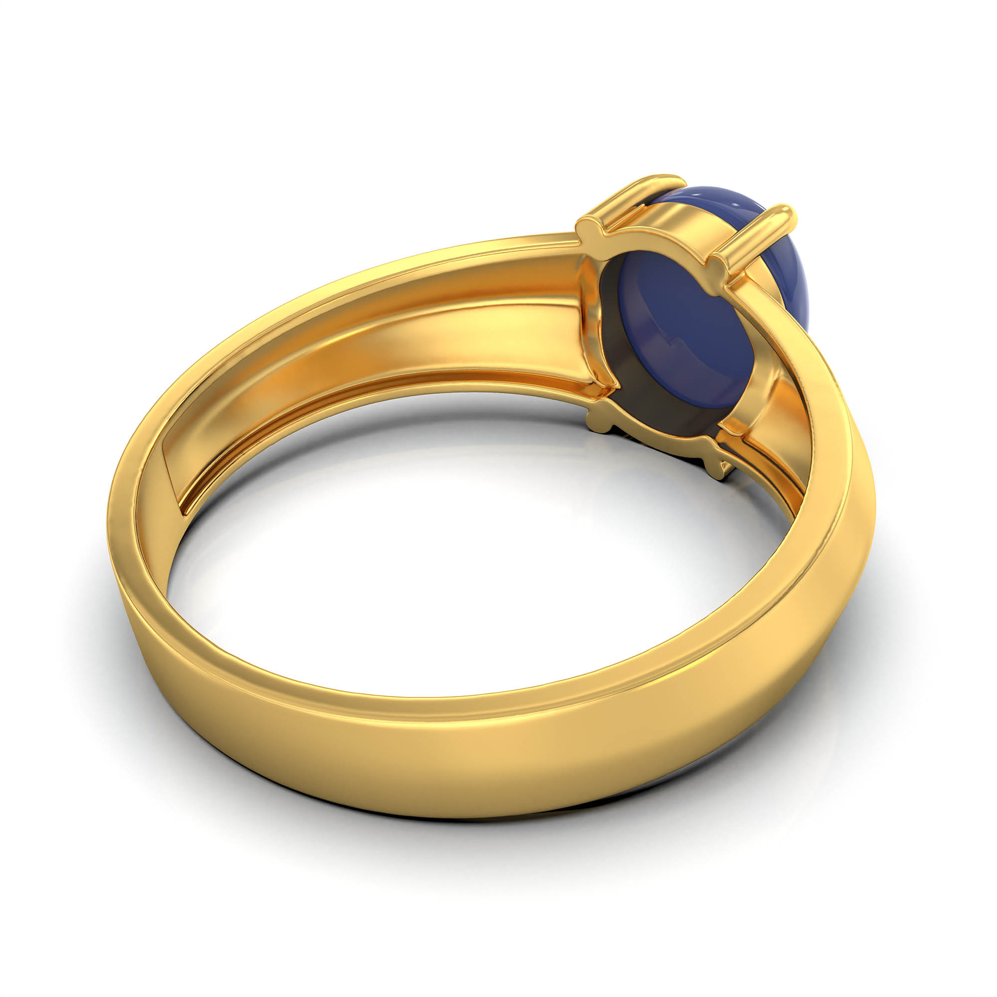 Blue Sapphire (Neelam) Ring for Men in 22K Yellow Gold – Oval Cabochon 9x8 mm, Prong Setting, 4 g (Design KF-10) thumbnail