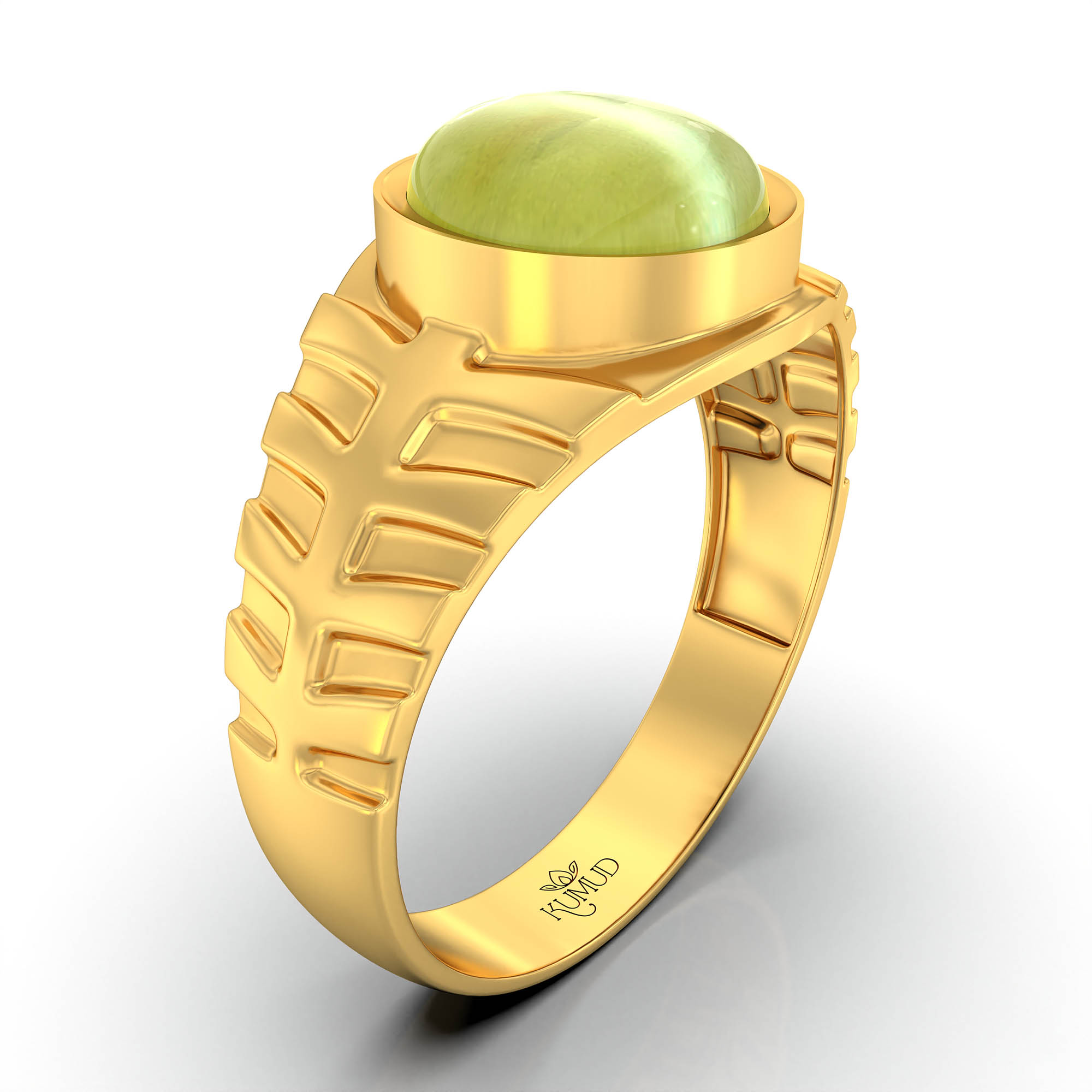 Cat's Eye (Lehsunia) Ring for Men in 22K Yellow Gold – Oval Cabochon 9x8 mm, Bezel Setting, 4 g (Design KF-11) thumbnail