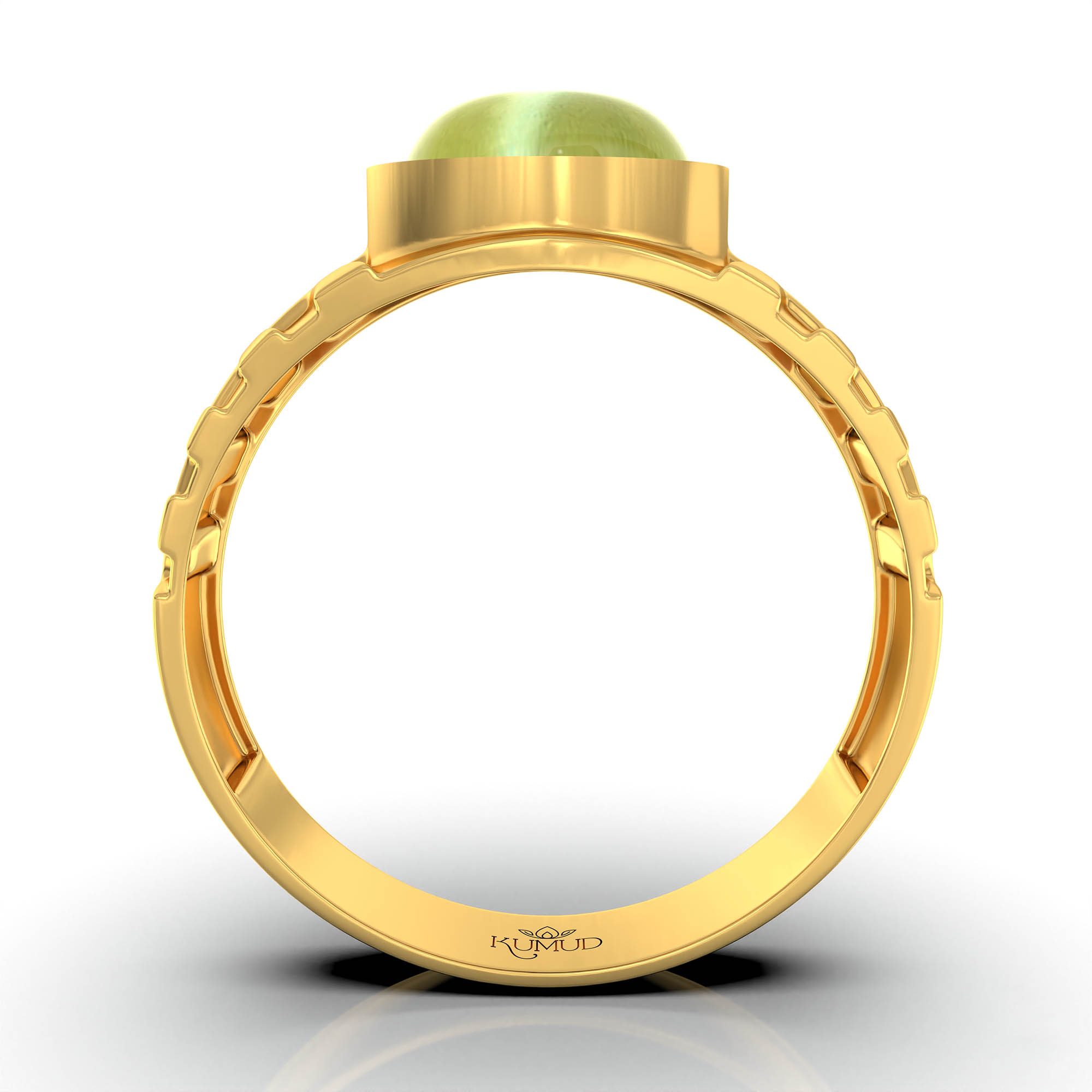 Cat's Eye (Lehsunia) Ring for Men in 22K Yellow Gold – Oval Cabochon 9x8 mm, Bezel Setting, 4 g (Design KF-11) thumbnail