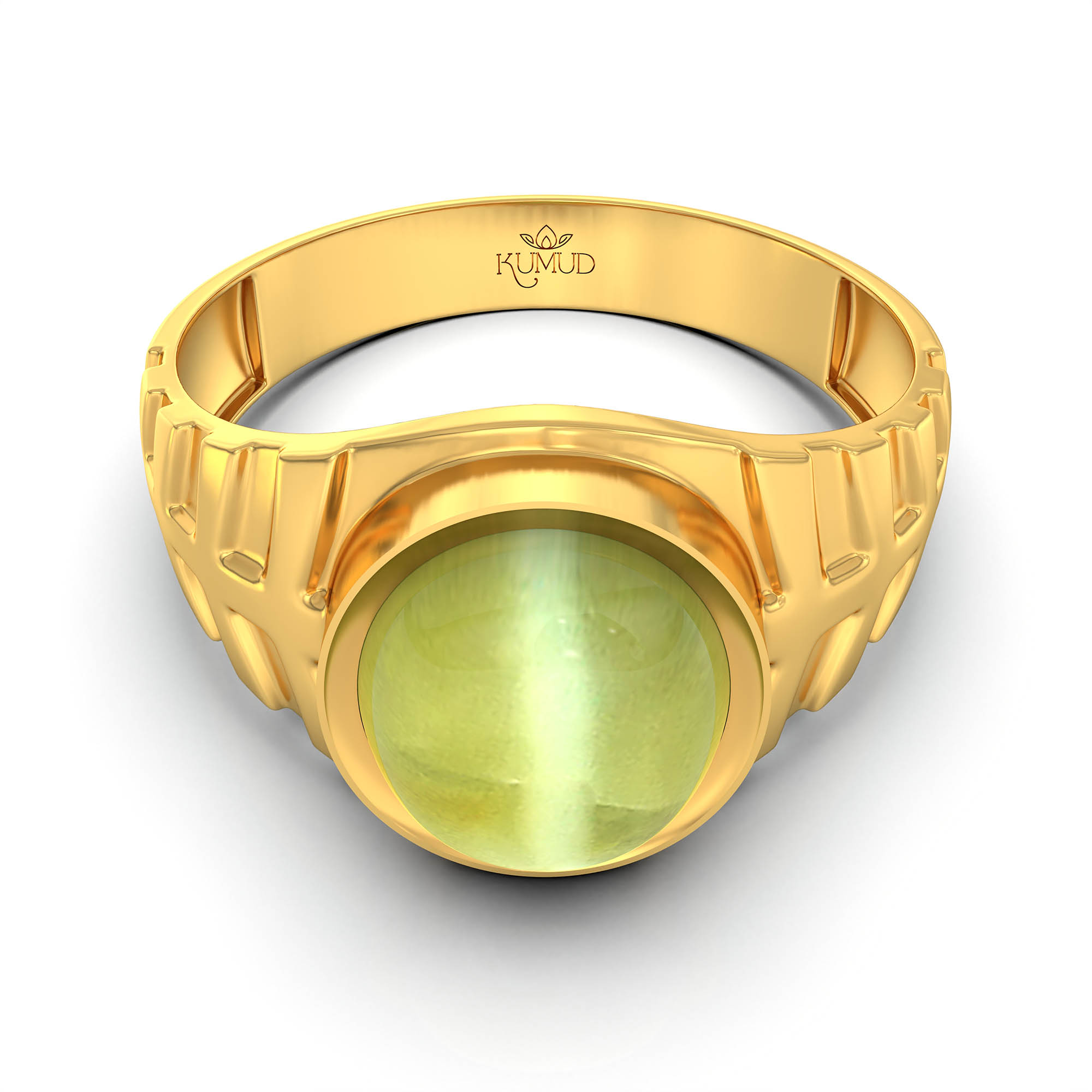 Cat's Eye (Lehsunia) Ring for Men in 22K Yellow Gold – Oval Cabochon 9x8 mm, Bezel Setting, 4 g (Design KF-11) thumbnail