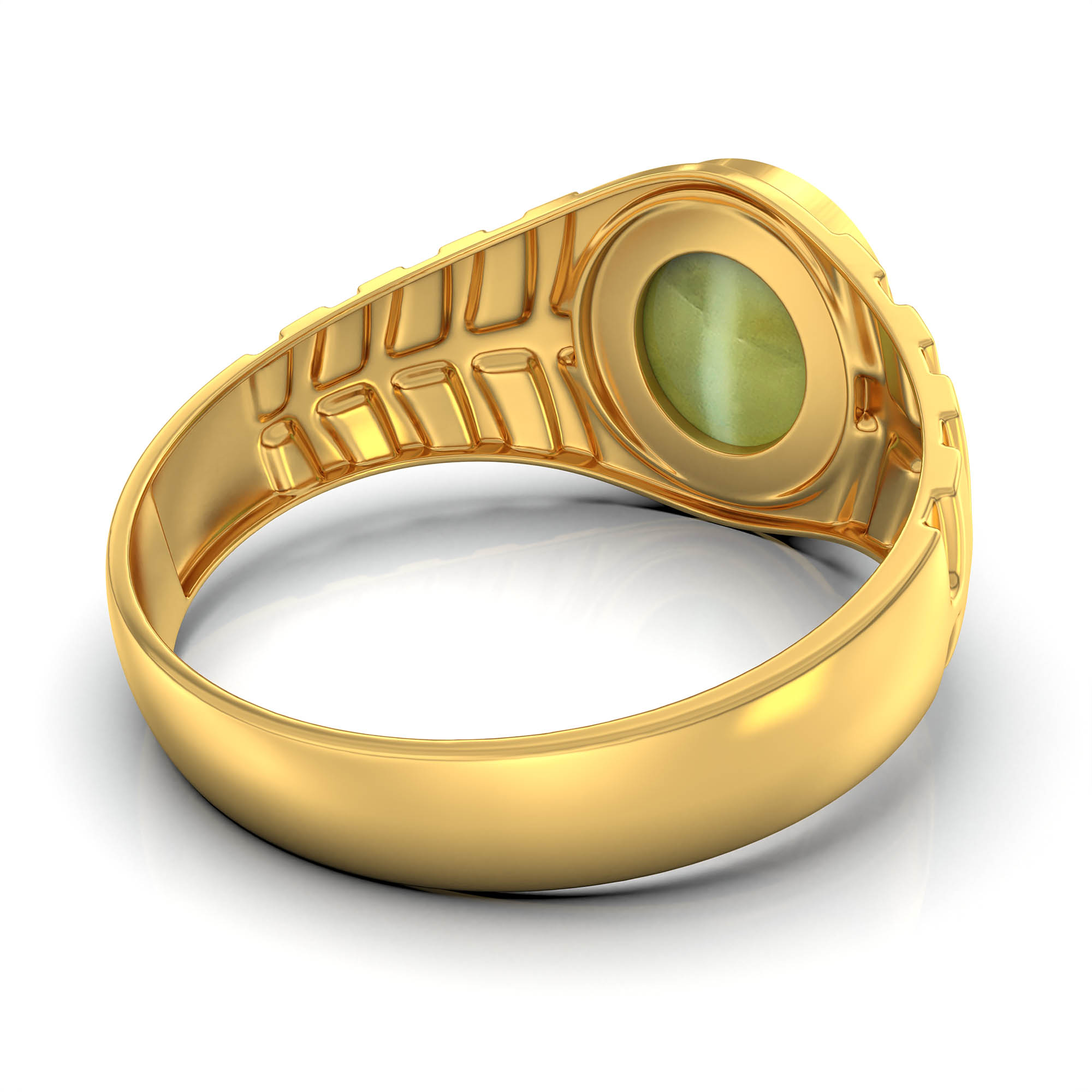 Cat's Eye (Lehsunia) Ring for Men in 22K Yellow Gold – Oval Cabochon 9x8 mm, Bezel Setting, 4 g (Design KF-11) thumbnail