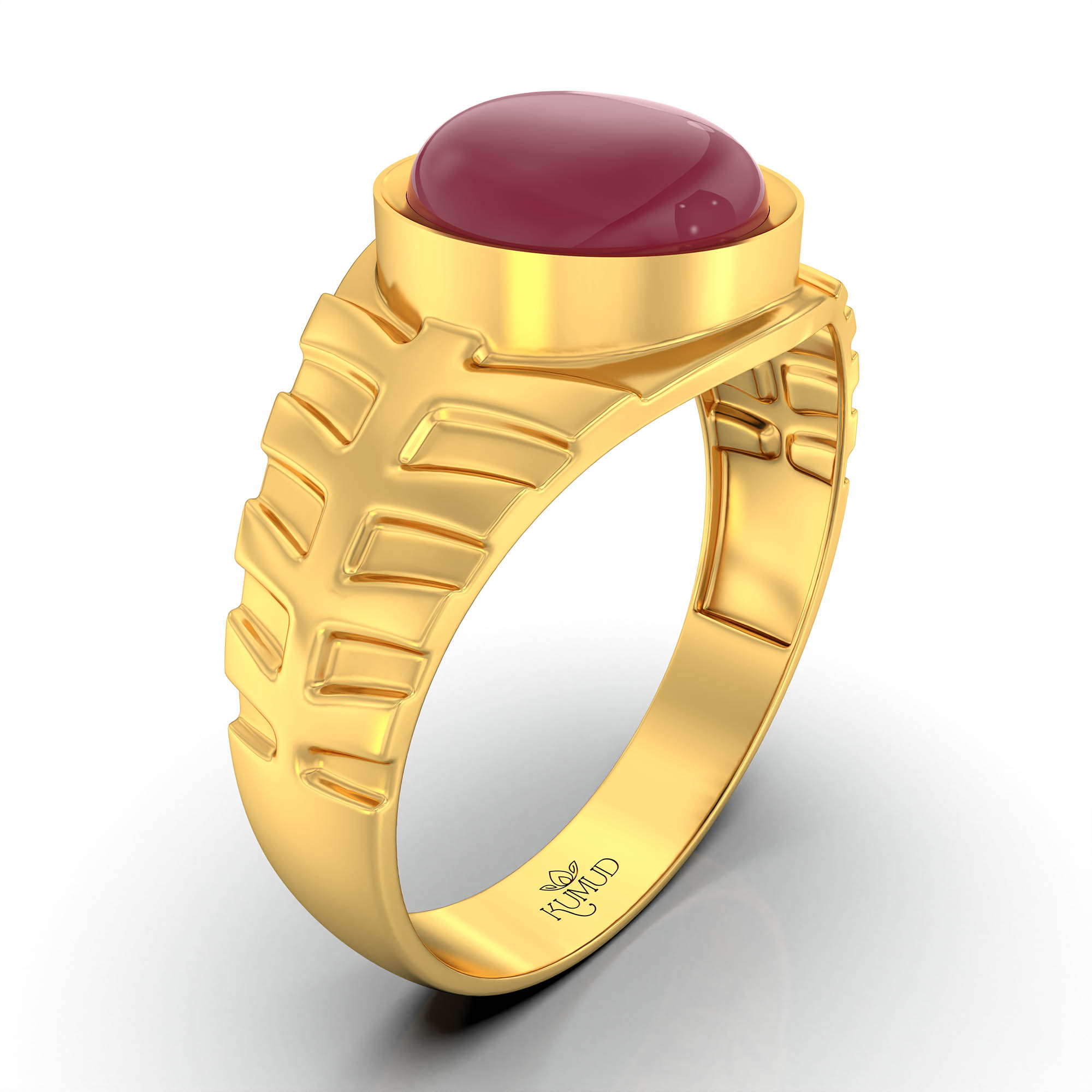 Ruby (Manik) Ring for Men in 22K Yellow Gold – Oval Cabochon 9x8 mm, Bezel Setting, 4 g (Design KF-11) thumbnail