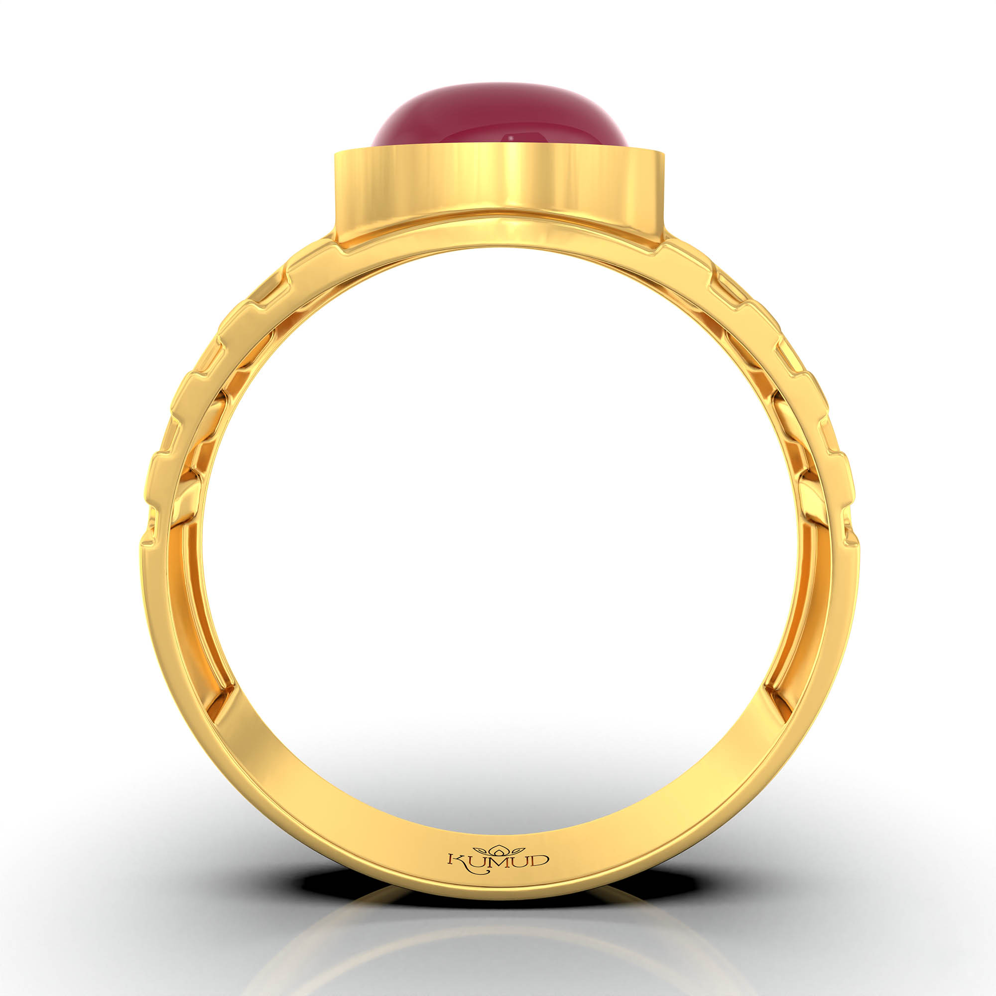 Ruby (Manik) Ring for Men in 22K Yellow Gold – Oval Cabochon 9x8 mm, Bezel Setting, 4 g (Design KF-11) thumbnail