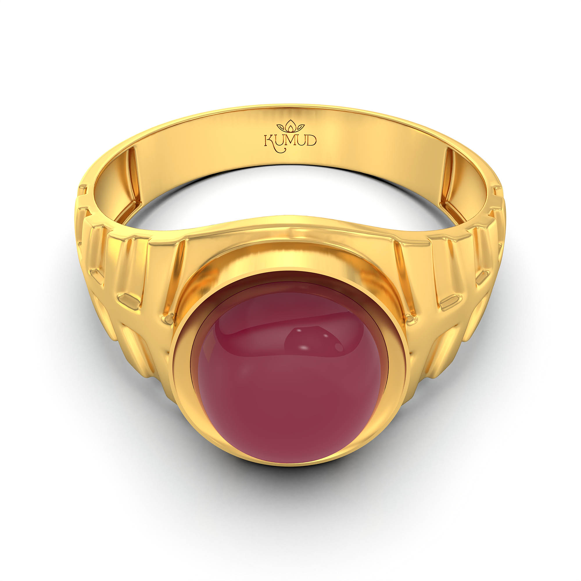 Ruby (Manik) Ring for Men in 22K Yellow Gold – Oval Cabochon 9x8 mm, Bezel Setting, 4 g (Design KF-11) thumbnail