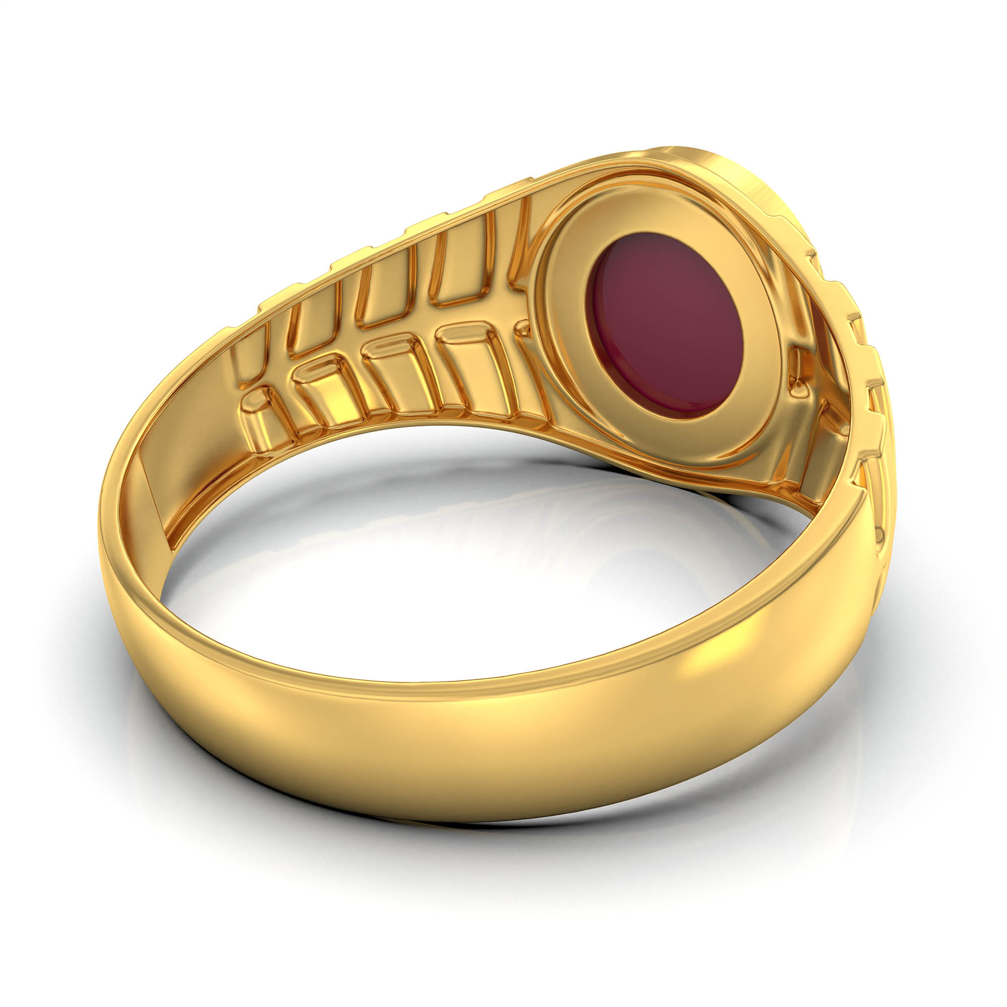 Ruby (Manik) Ring for Men in 22K Yellow Gold – Oval Cabochon 9x8 mm, Bezel Setting, 4 g (Design KF-11) thumbnail