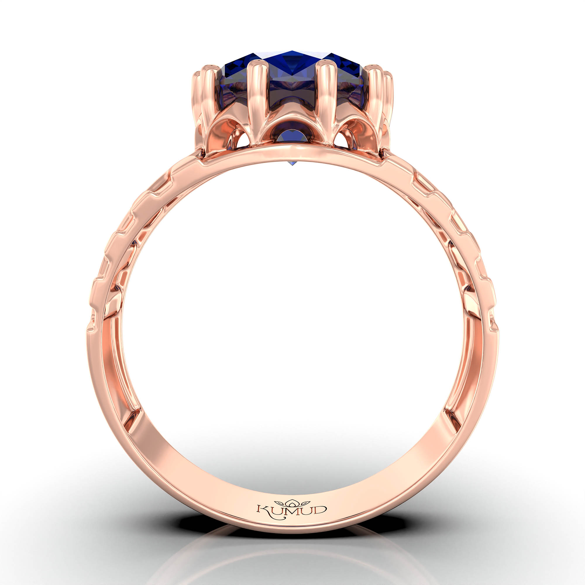 Blue Sapphire (Neelam) Ring for Men in 18K Rose Gold – Oval 11x9 mm, Prong Setting, 4 g (Design KF-11) thumbnail
