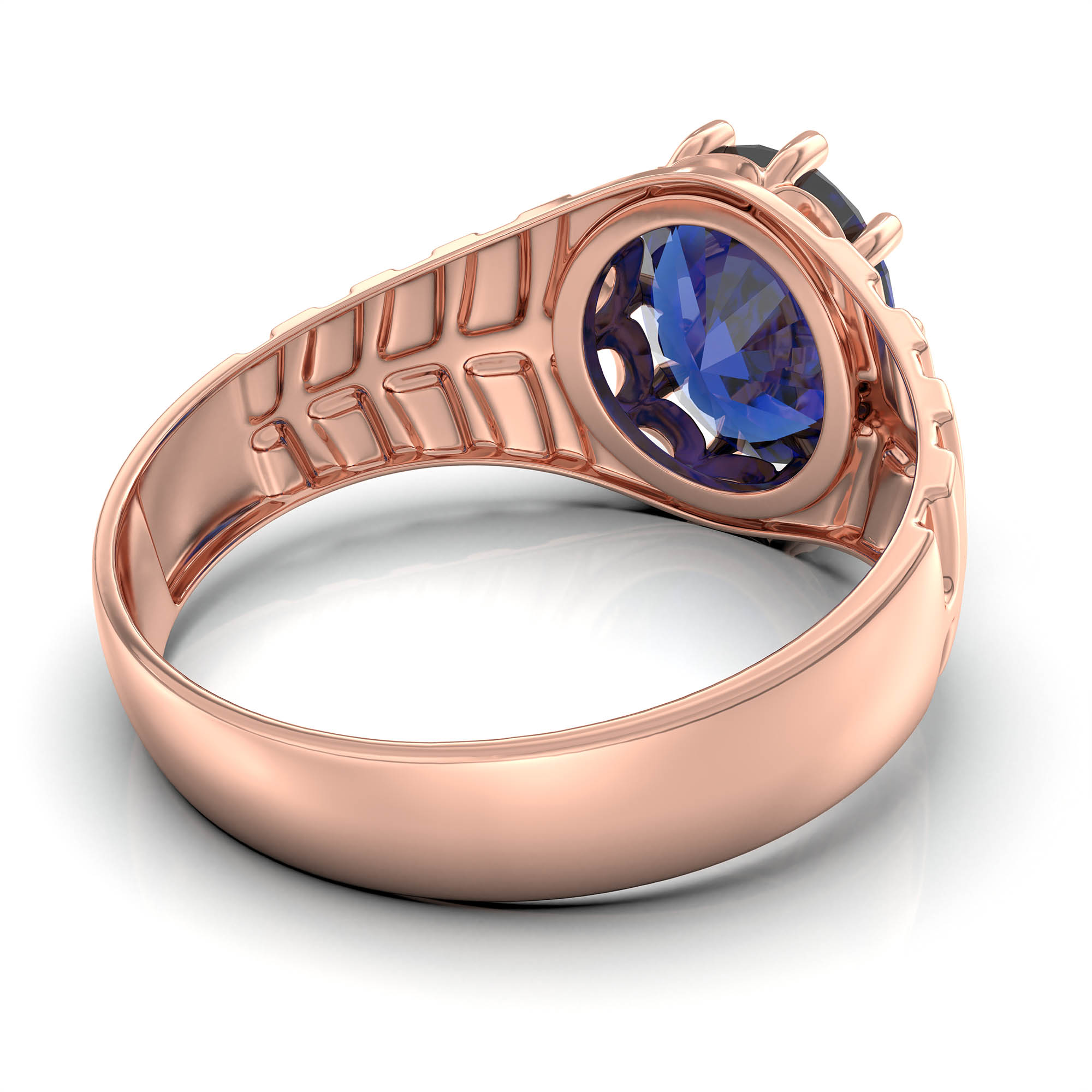 Blue Sapphire (Neelam) Ring for Men in 18K Rose Gold – Oval 11x9 mm, Prong Setting, 4 g (Design KF-11) thumbnail