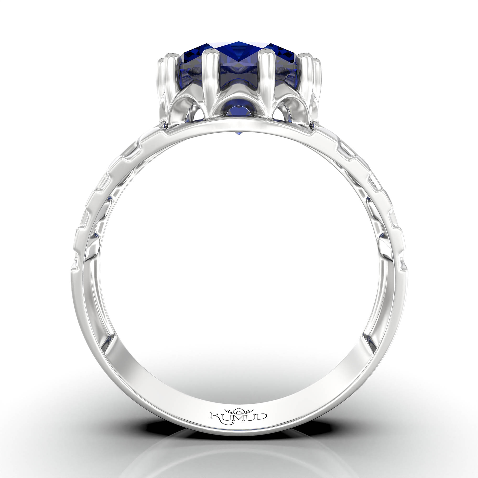 Blue Sapphire (Neelam) Ring for Men in 18K White Gold – Oval 11x9 mm, Prong Setting, 4 g (Design KF-11) thumbnail