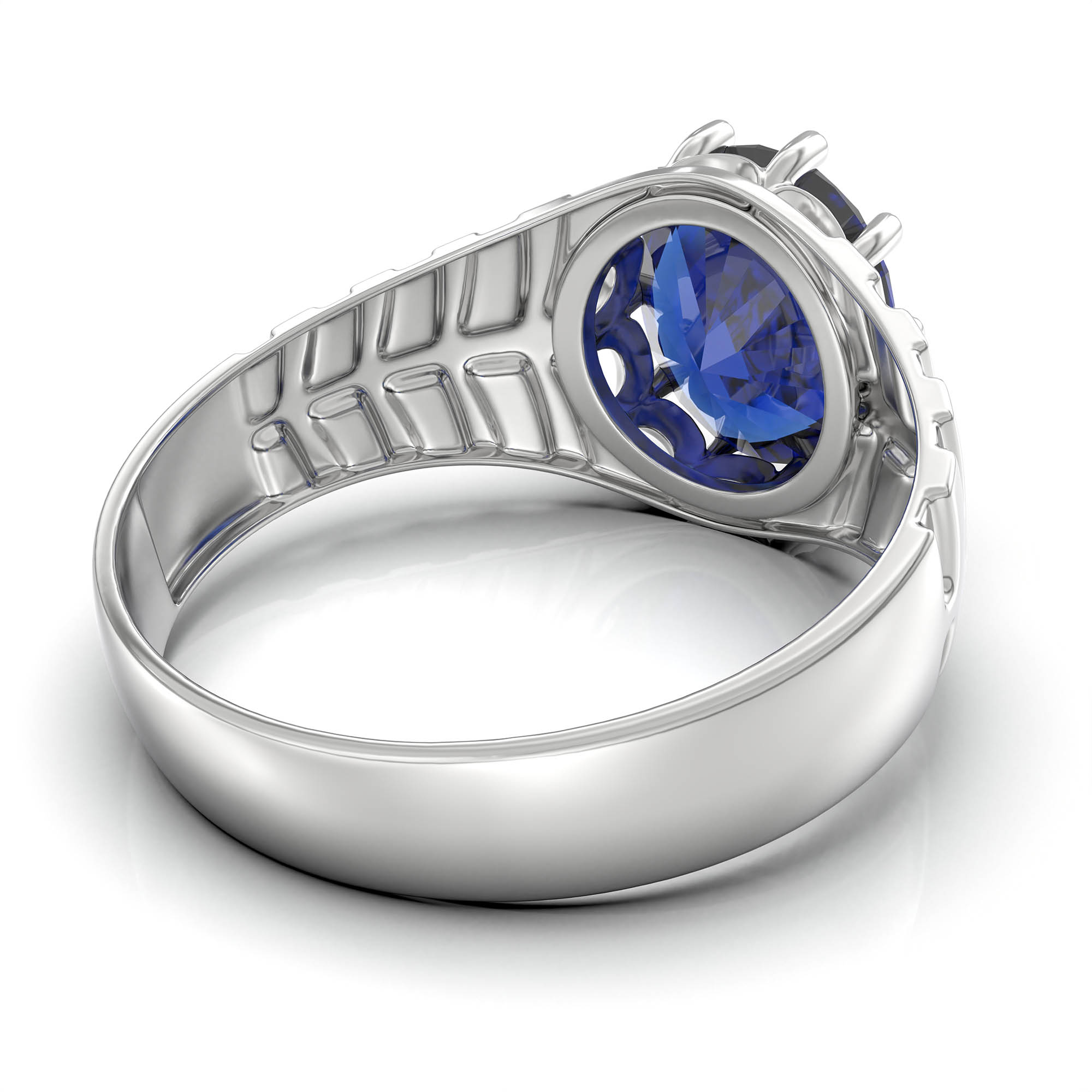 Blue Sapphire (Neelam) Ring for Men in 18K White Gold – Oval 11x9 mm, Prong Setting, 4 g (Design KF-11) thumbnail