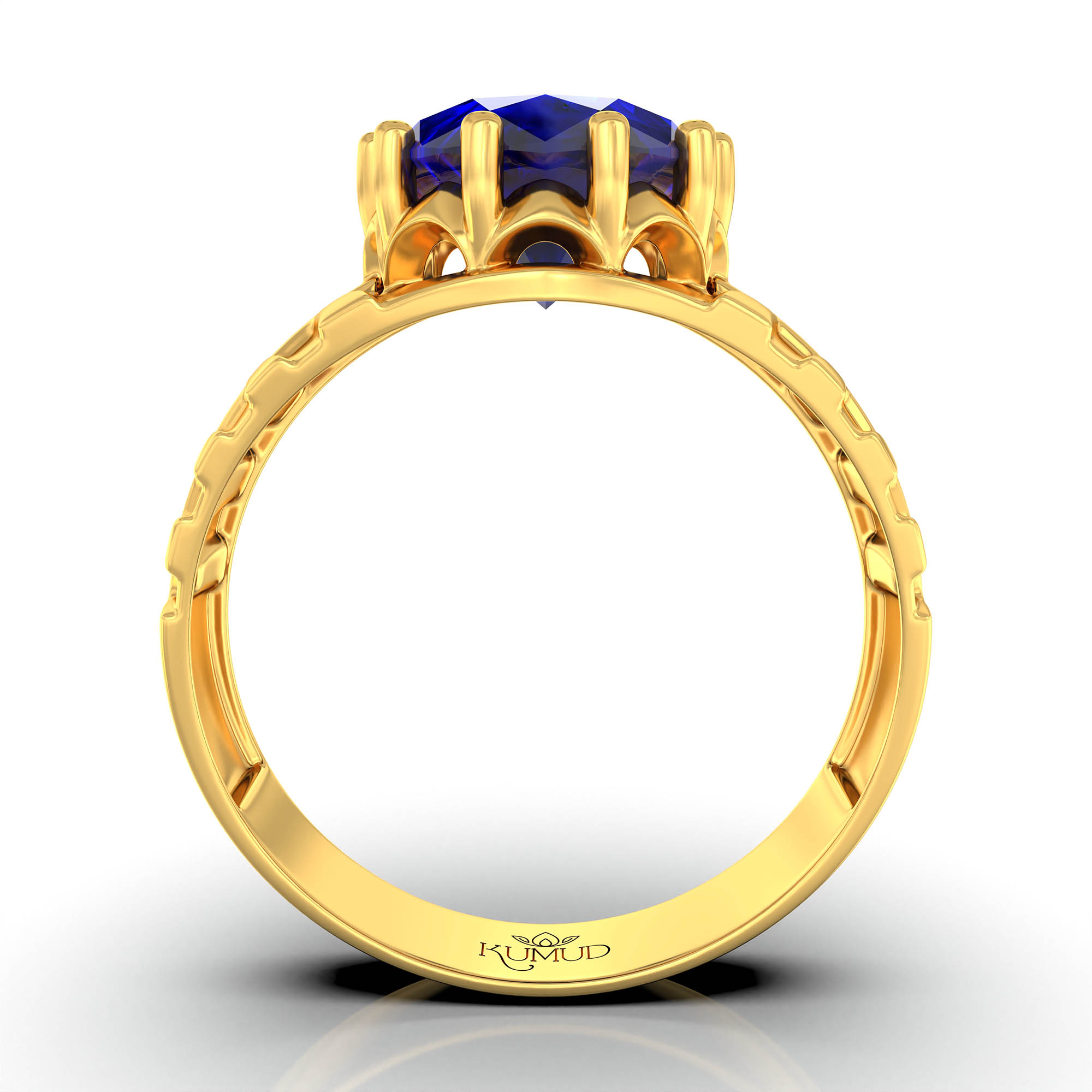 Blue Sapphire (Neelam) Ring for Men in 22K Yellow Gold – Oval 11x9 mm, Prong Setting, 4 g (Design KF-11) thumbnail