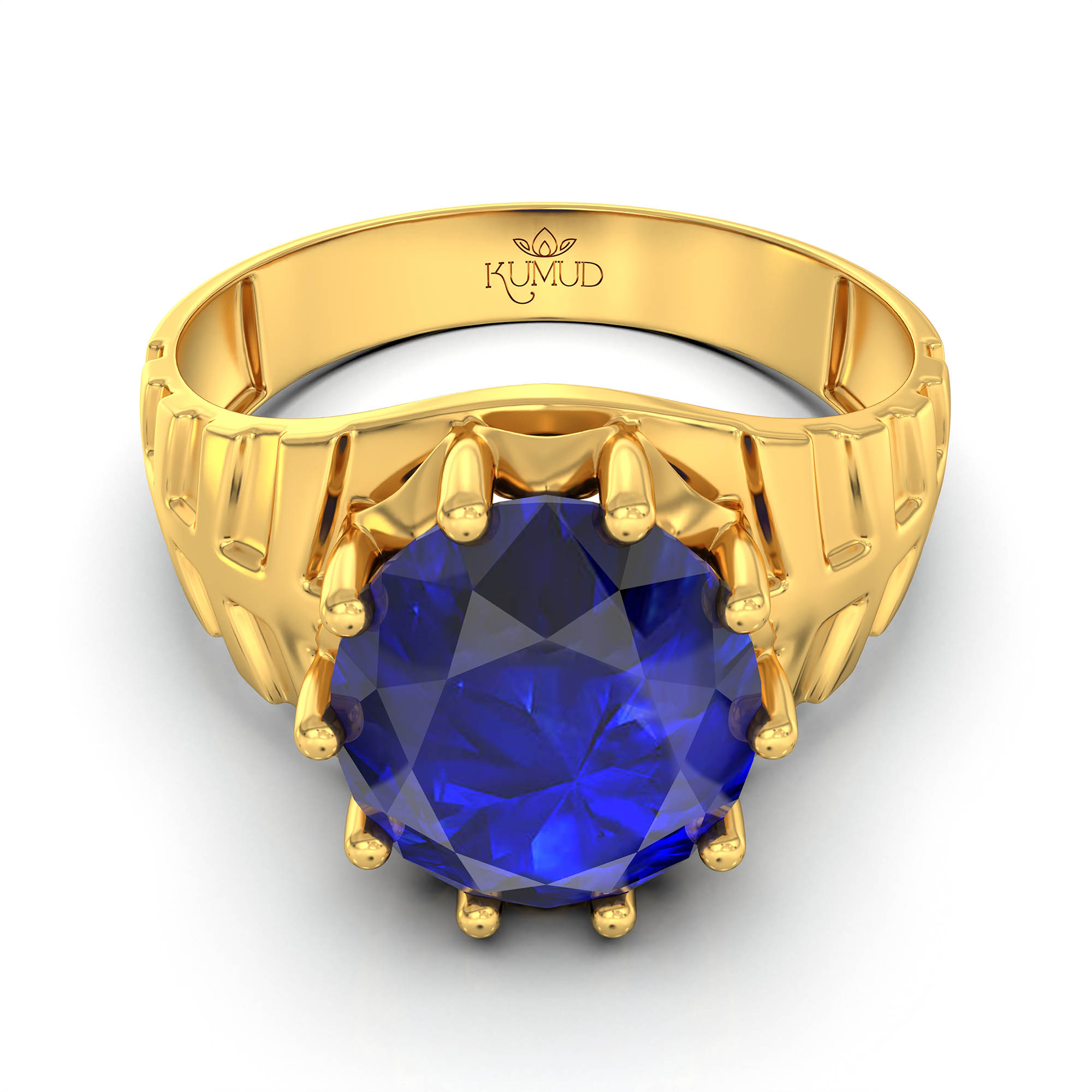 Blue Sapphire (Neelam) Ring for Men in 22K Yellow Gold – Oval 11x9 mm, Prong Setting, 4 g (Design KF-11) thumbnail