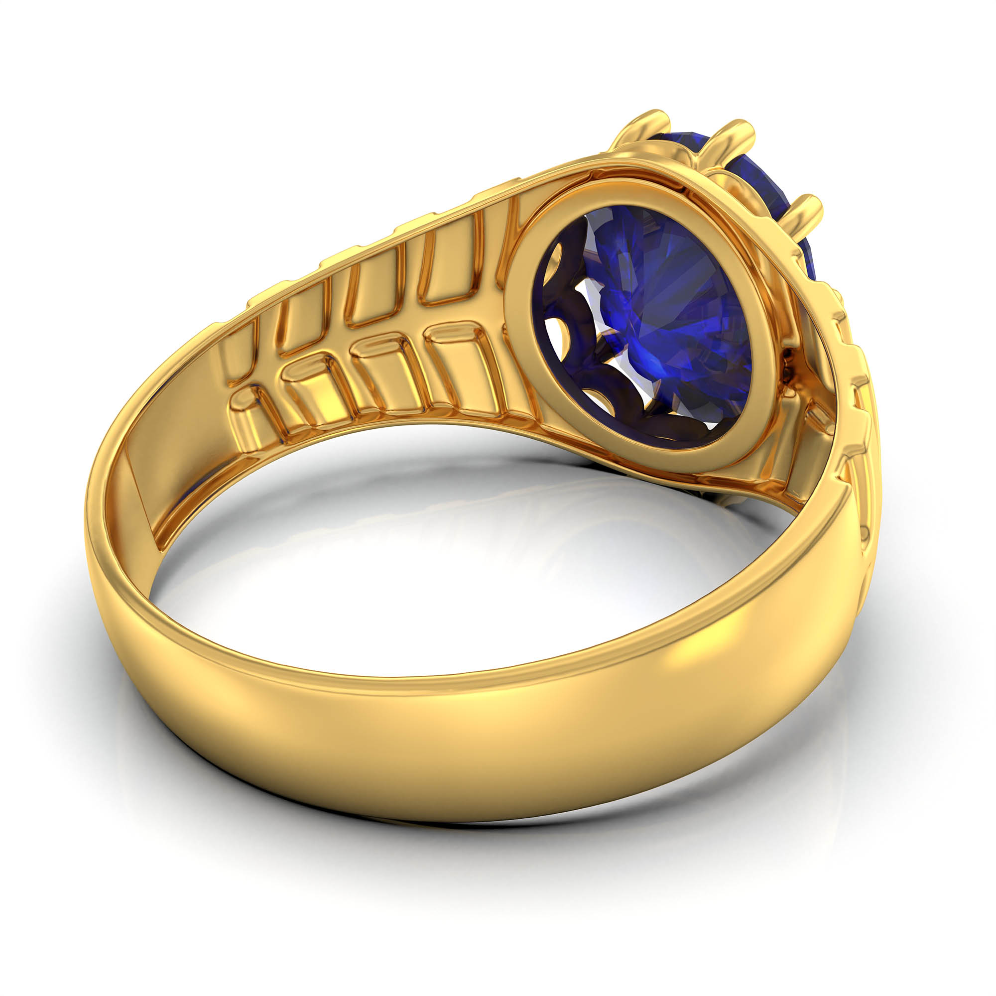 Blue Sapphire (Neelam) Ring for Men in 22K Yellow Gold – Oval 11x9 mm, Prong Setting, 4 g (Design KF-11) thumbnail
