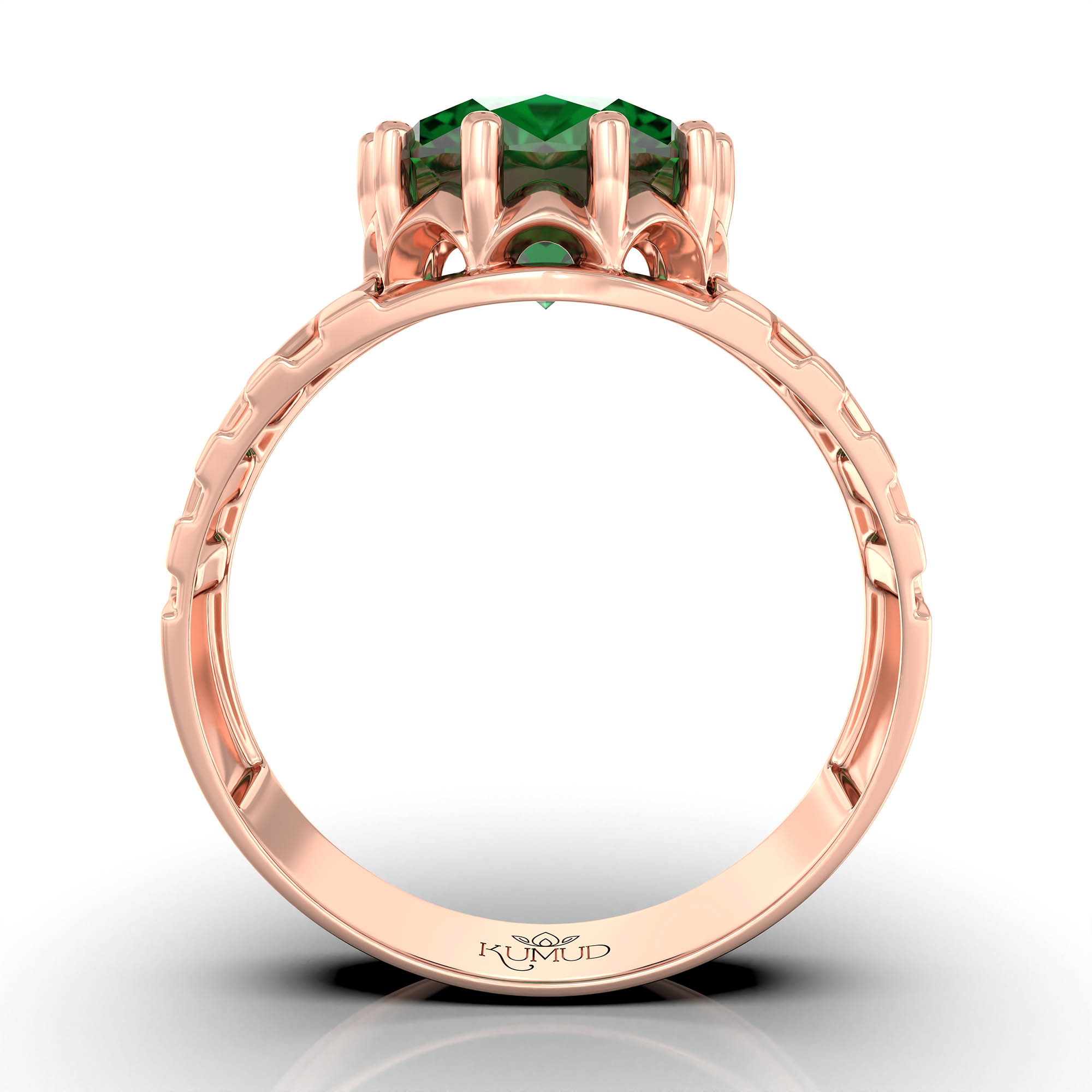 Emerald (Panna) Ring for Men in 18K Rose Gold – Oval 11x9 mm, Prong Setting, 4 g (Design KF-11) thumbnail