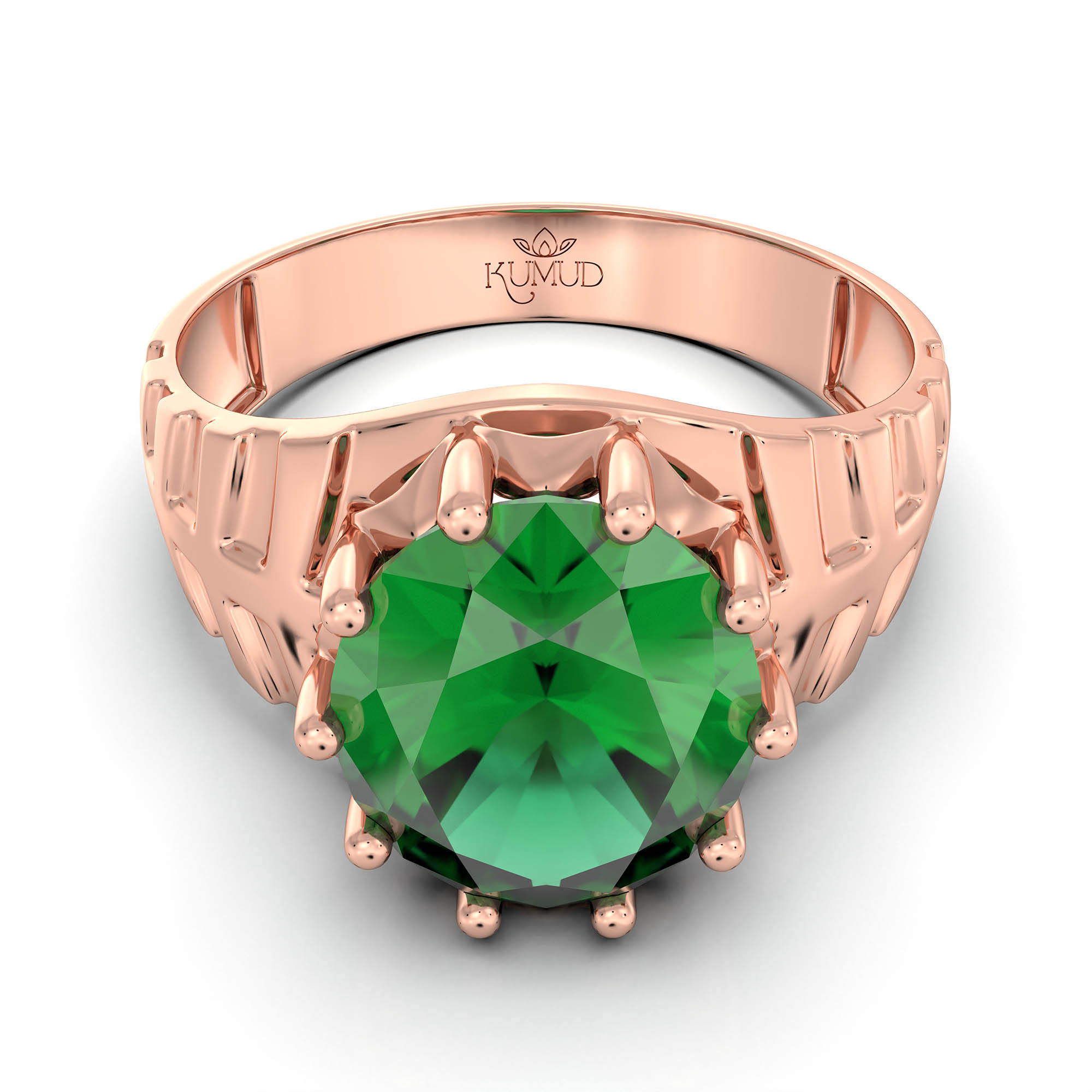 Emerald (Panna) Ring for Men in 18K Rose Gold – Oval 11x9 mm, Prong Setting, 4 g (Design KF-11) thumbnail