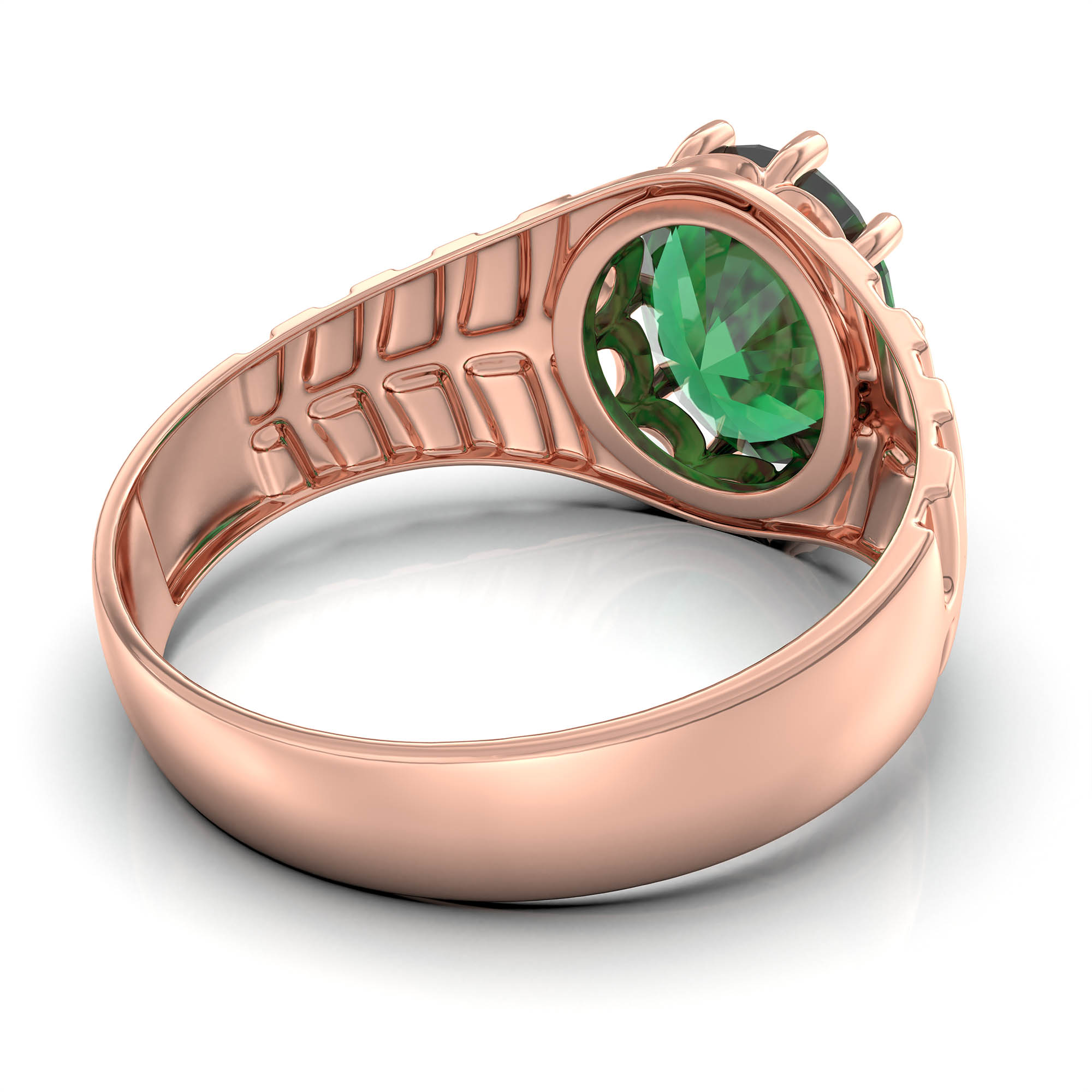 Emerald (Panna) Ring for Men in 18K Rose Gold – Oval 11x9 mm, Prong Setting, 4 g (Design KF-11) thumbnail