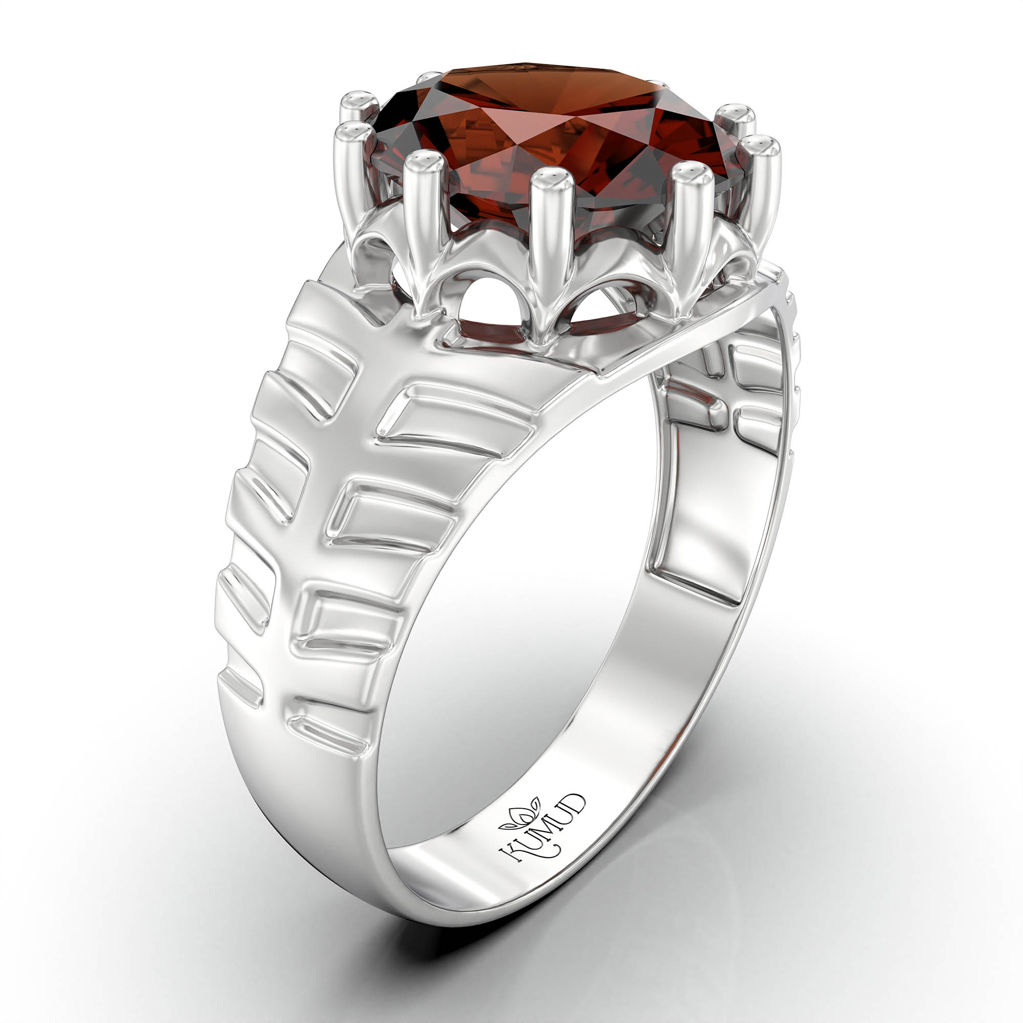 Hessonite (Gomed) Ring for Women in 925 Sterling Silver – Oval 11x9 mm, Prong Setting, 2.4 g (Design KF-11) thumbnail