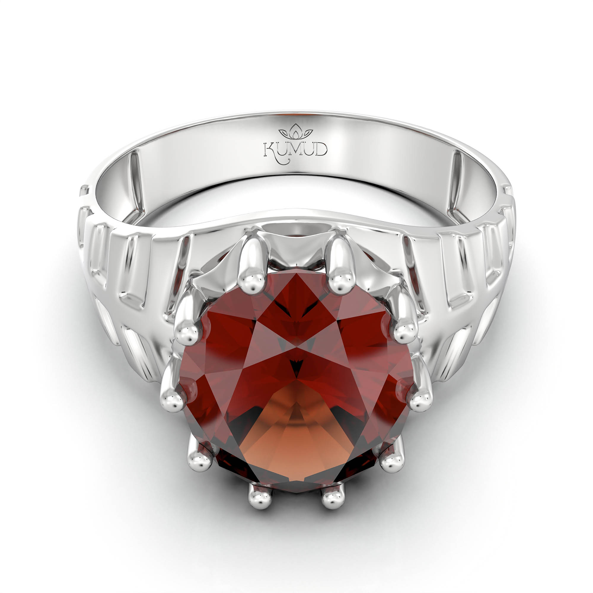 Hessonite (Gomed) Ring for Women in 925 Sterling Silver – Oval 11x9 mm, Prong Setting, 2.4 g (Design KF-11) thumbnail