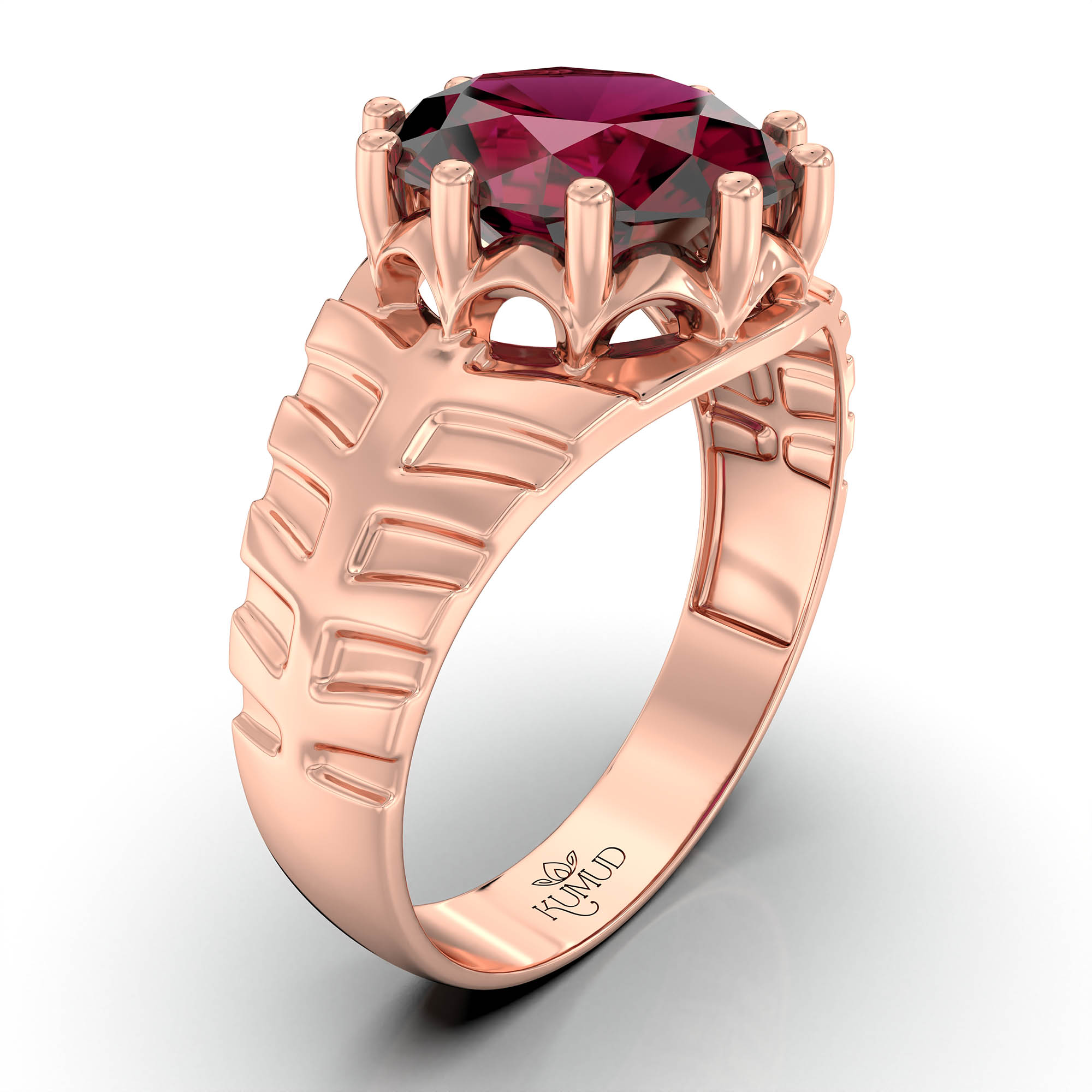 Ruby (Manik) Ring for Men in 18K Rose Gold – Oval 11x9 mm, Prong Setting, 4 g (Design KF-11) thumbnail