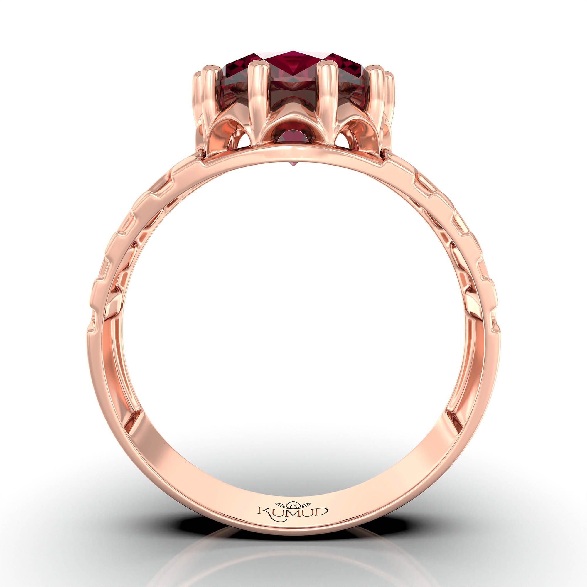 Ruby (Manik) Ring for Men in 18K Rose Gold – Oval 11x9 mm, Prong Setting, 4 g (Design KF-11) thumbnail