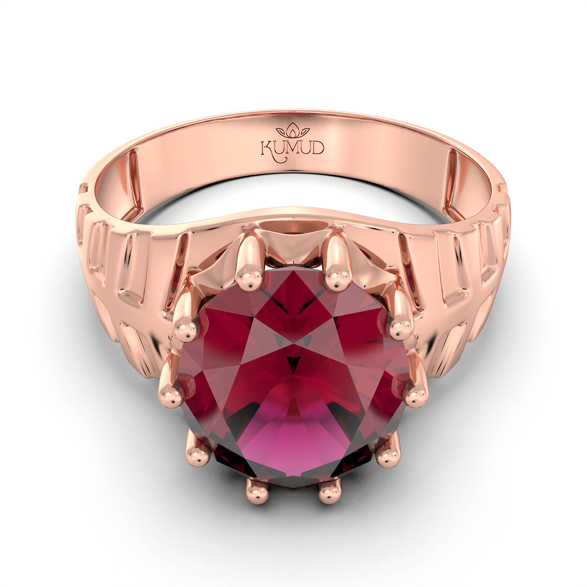 Ruby (Manik) Ring for Men in 18K Rose Gold – Oval 11x9 mm, Prong Setting, 4 g (Design KF-11) thumbnail