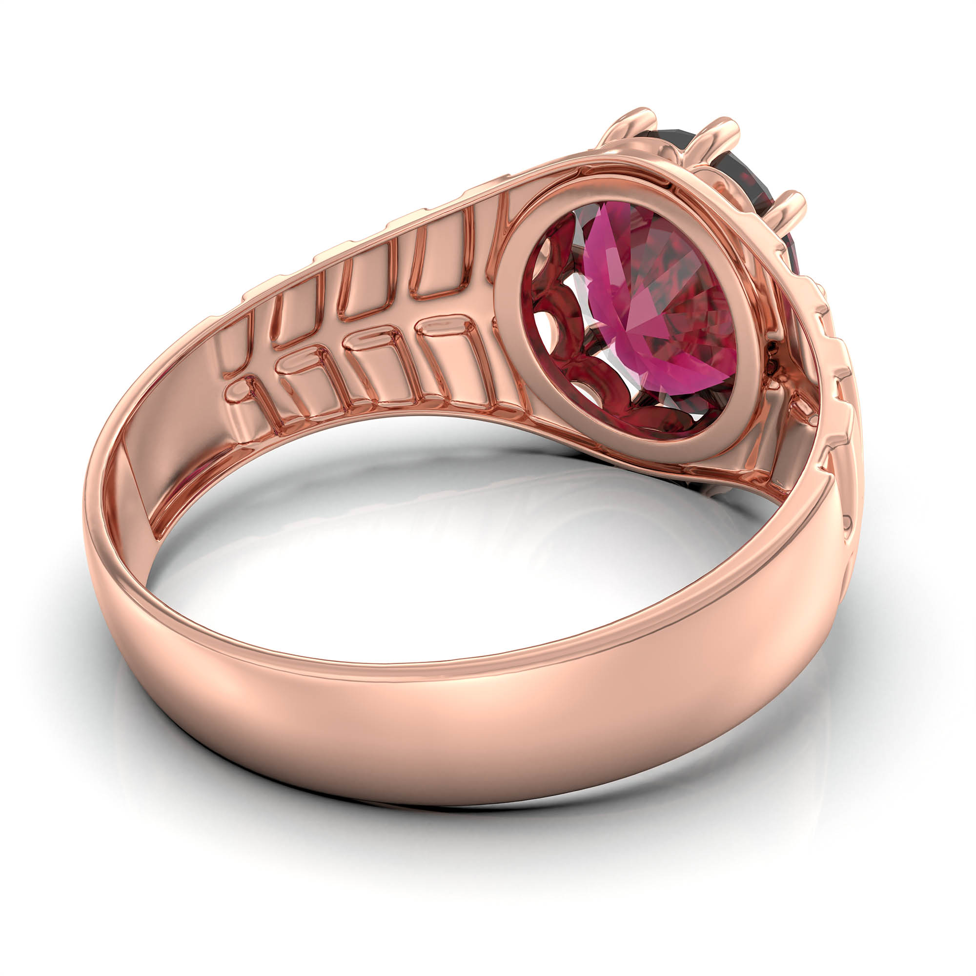 Ruby (Manik) Ring for Men in 18K Rose Gold – Oval 11x9 mm, Prong Setting, 4 g (Design KF-11) thumbnail