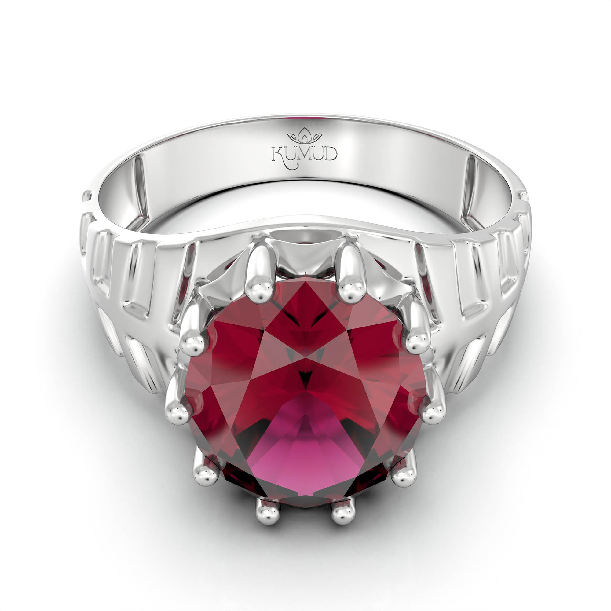 Ruby (Manik) Ring for Women in 925 Sterling Silver – Oval 11x9 mm, Prong Setting, 2.4 g (Design KF-11) thumbnail