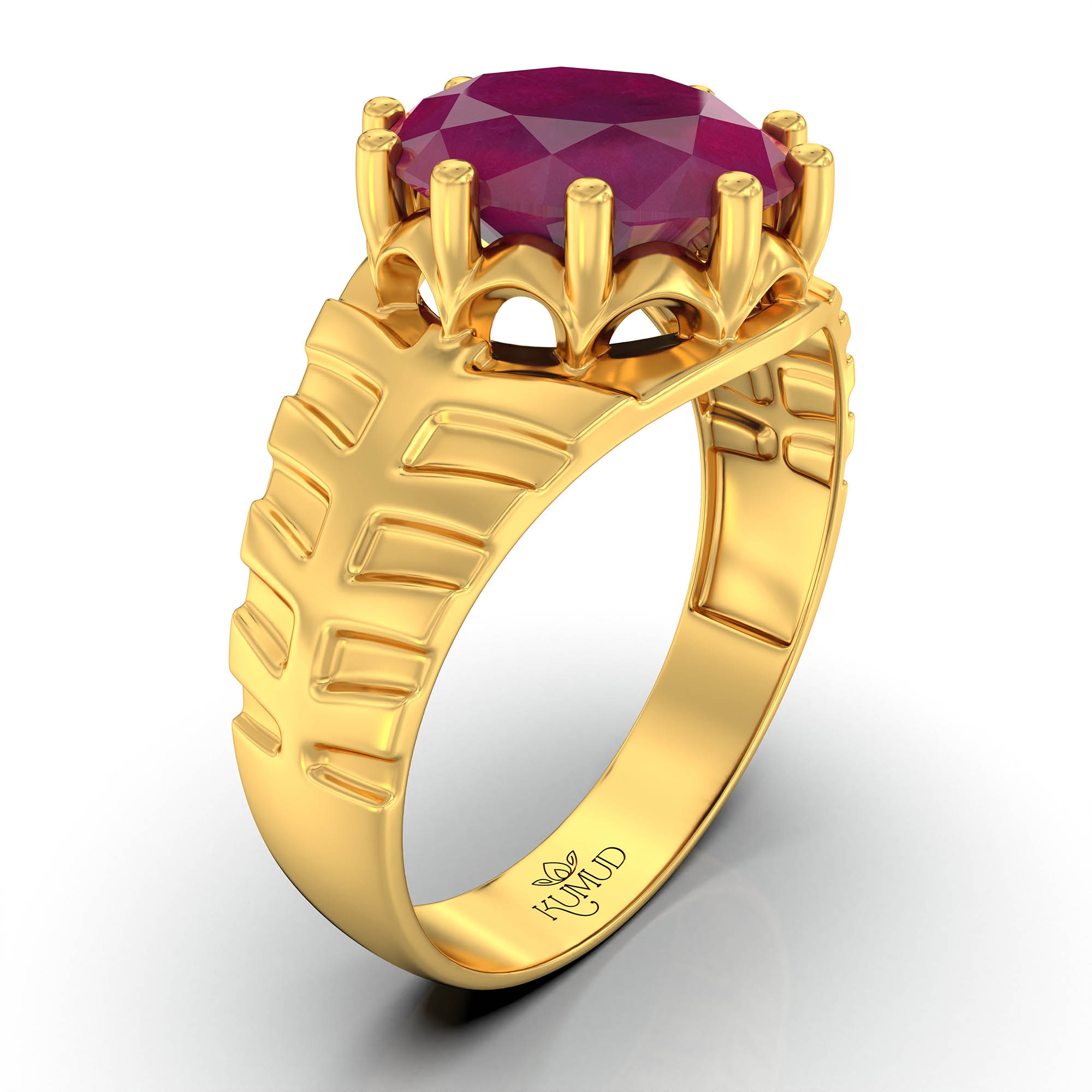 Ruby (Manik) Ring for Men in 22K Yellow Gold – Oval 11x9 mm, Prong Setting, 4 g (Design KF-11) thumbnail