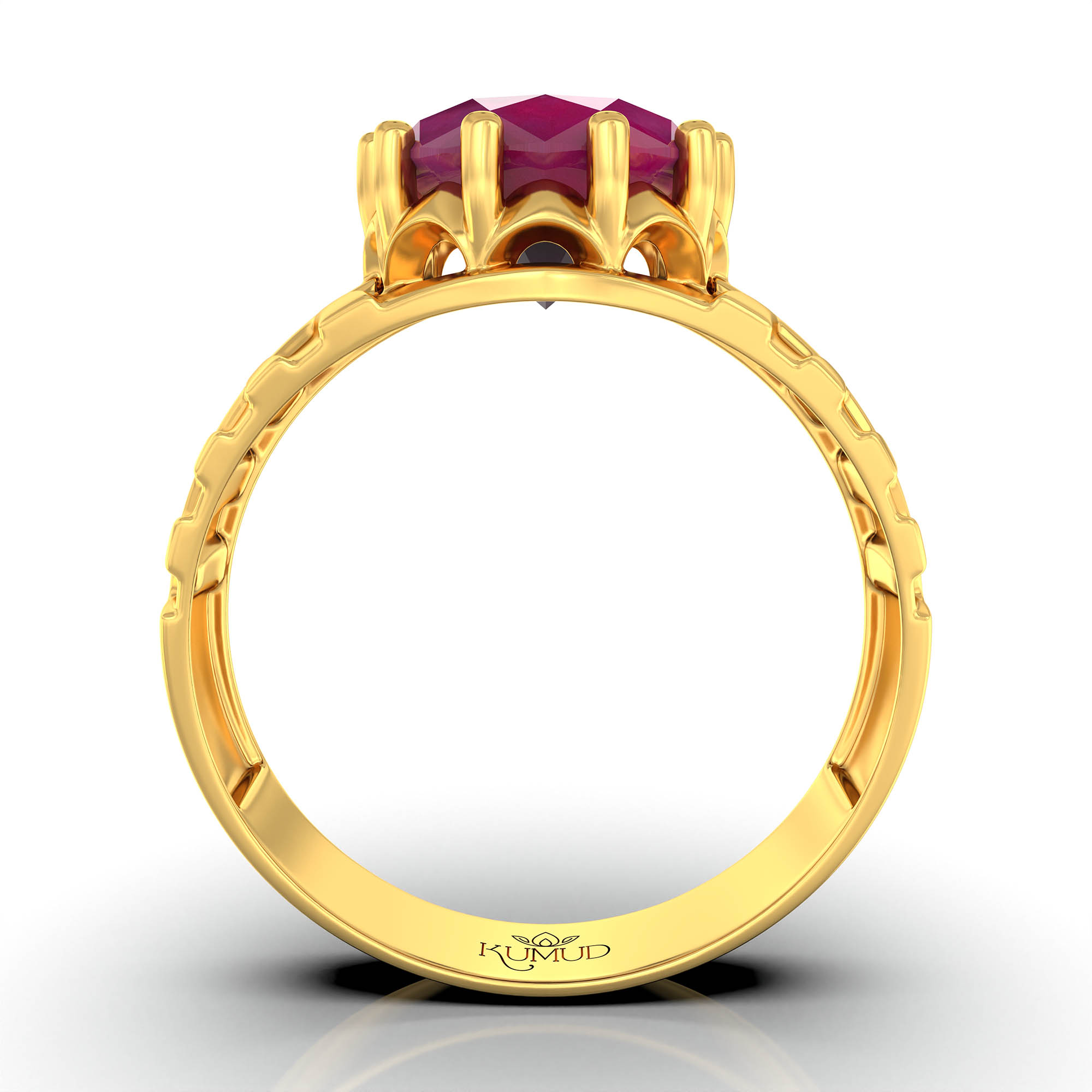 Ruby (Manik) Ring for Men in 22K Yellow Gold – Oval 11x9 mm, Prong Setting, 4 g (Design KF-11) thumbnail