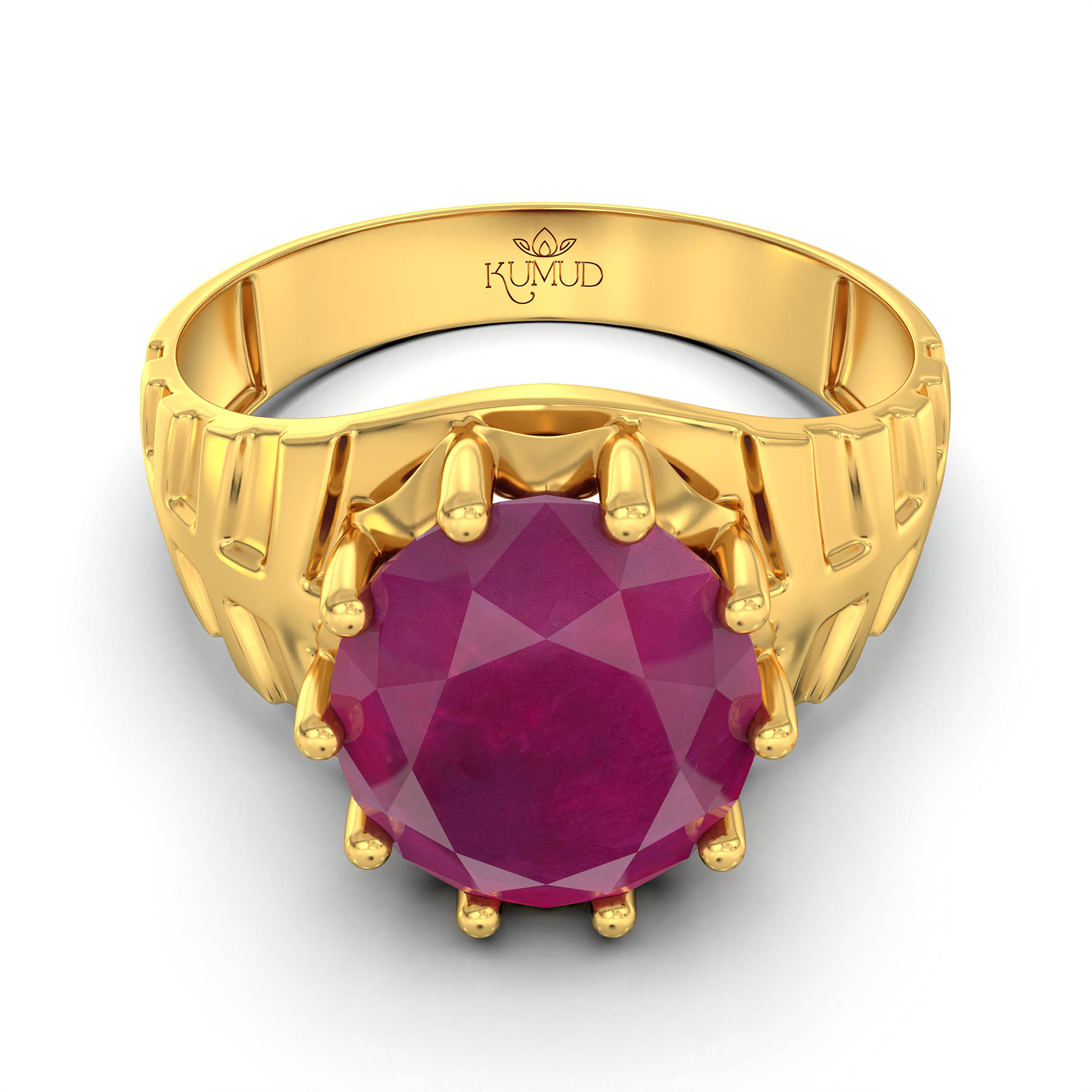 Ruby (Manik) Ring for Men in 22K Yellow Gold – Oval 11x9 mm, Prong Setting, 4 g (Design KF-11) thumbnail
