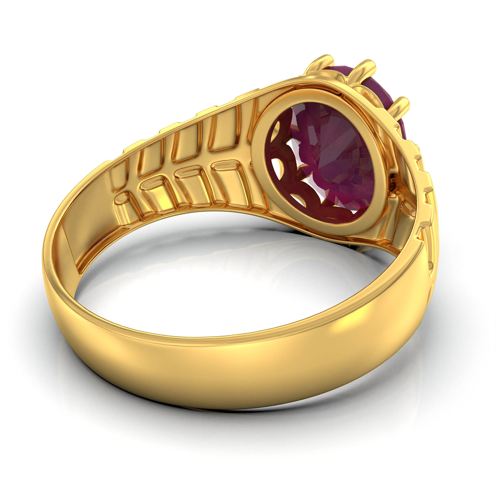 Ruby (Manik) Ring for Men in 22K Yellow Gold – Oval 11x9 mm, Prong Setting, 4 g (Design KF-11) thumbnail