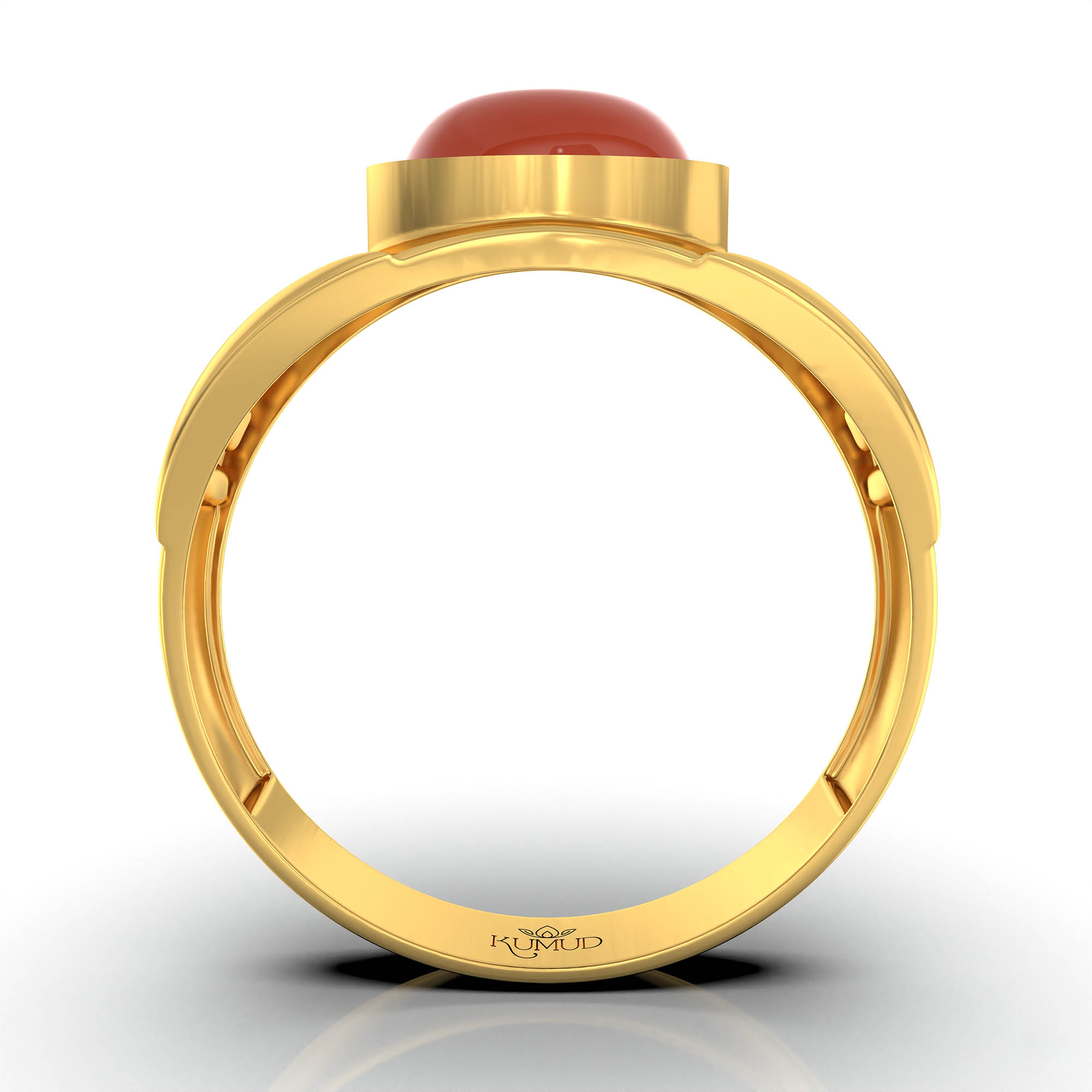 Red Coral (Moonga) Ring for Men in 22K Yellow Gold – Oval Cabochon 9x8 mm, Bezel Setting, 4 g (Design KF-12) thumbnail