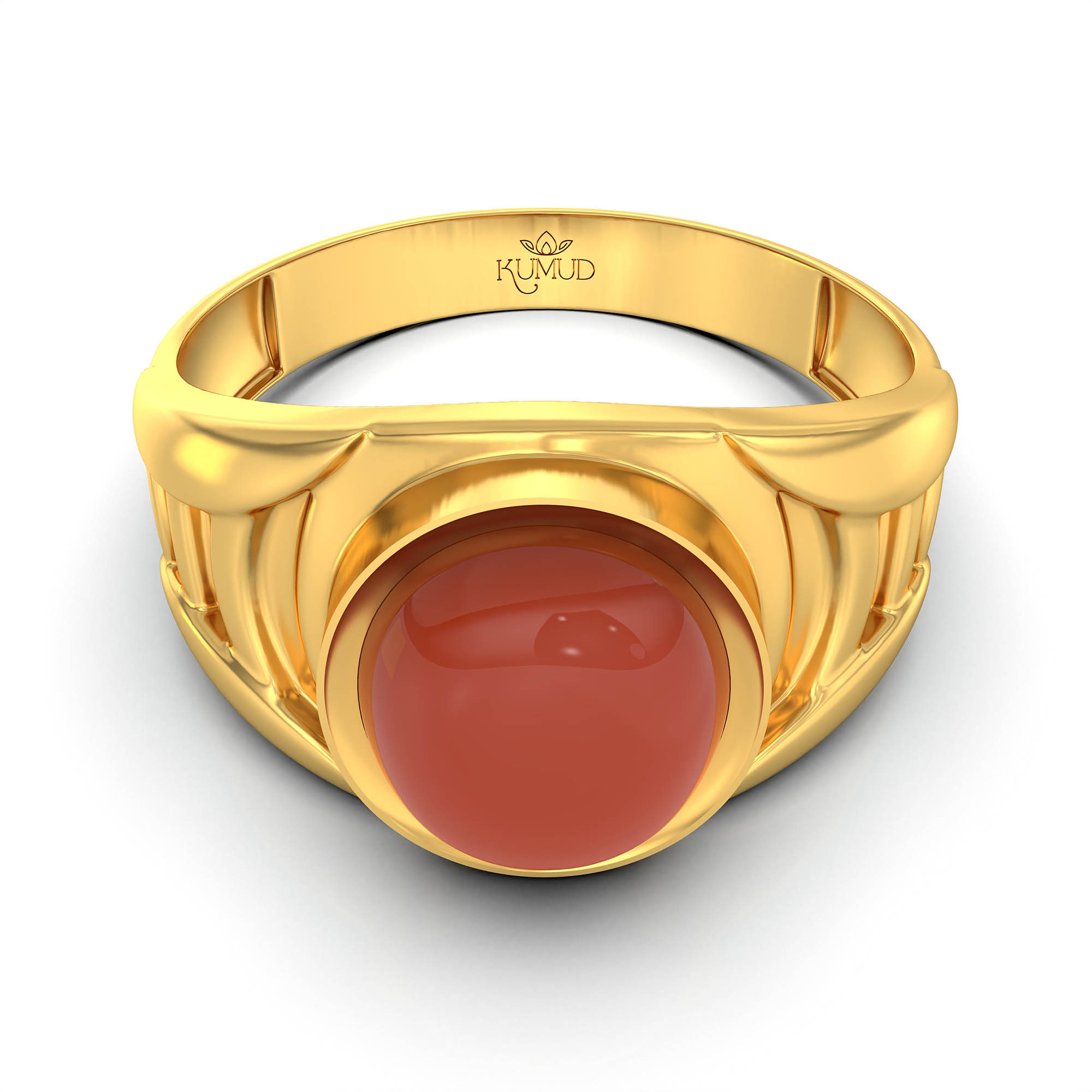 Red Coral (Moonga) Ring for Men in 22K Yellow Gold – Oval Cabochon 9x8 mm, Bezel Setting, 4 g (Design KF-12) thumbnail