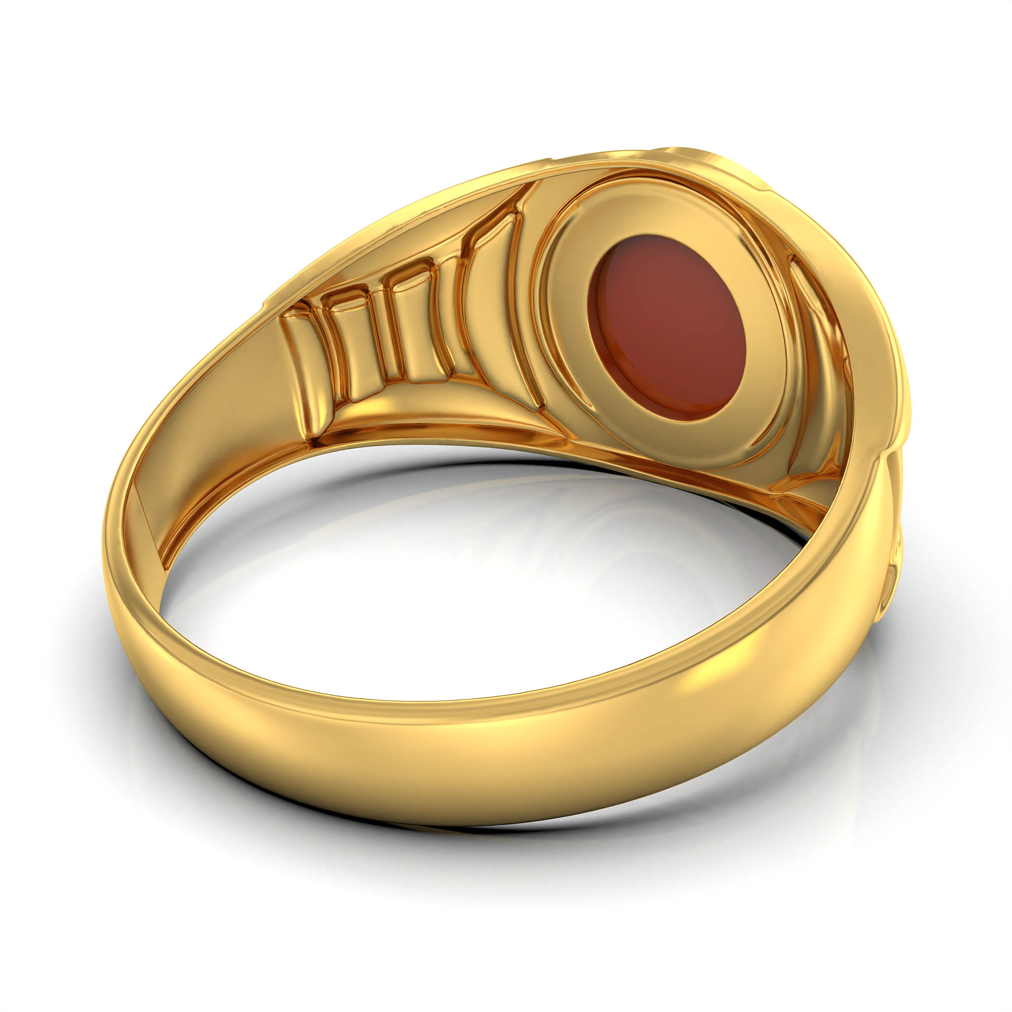 Red Coral (Moonga) Ring for Men in 22K Yellow Gold – Oval Cabochon 9x8 mm, Bezel Setting, 4 g (Design KF-12) thumbnail
