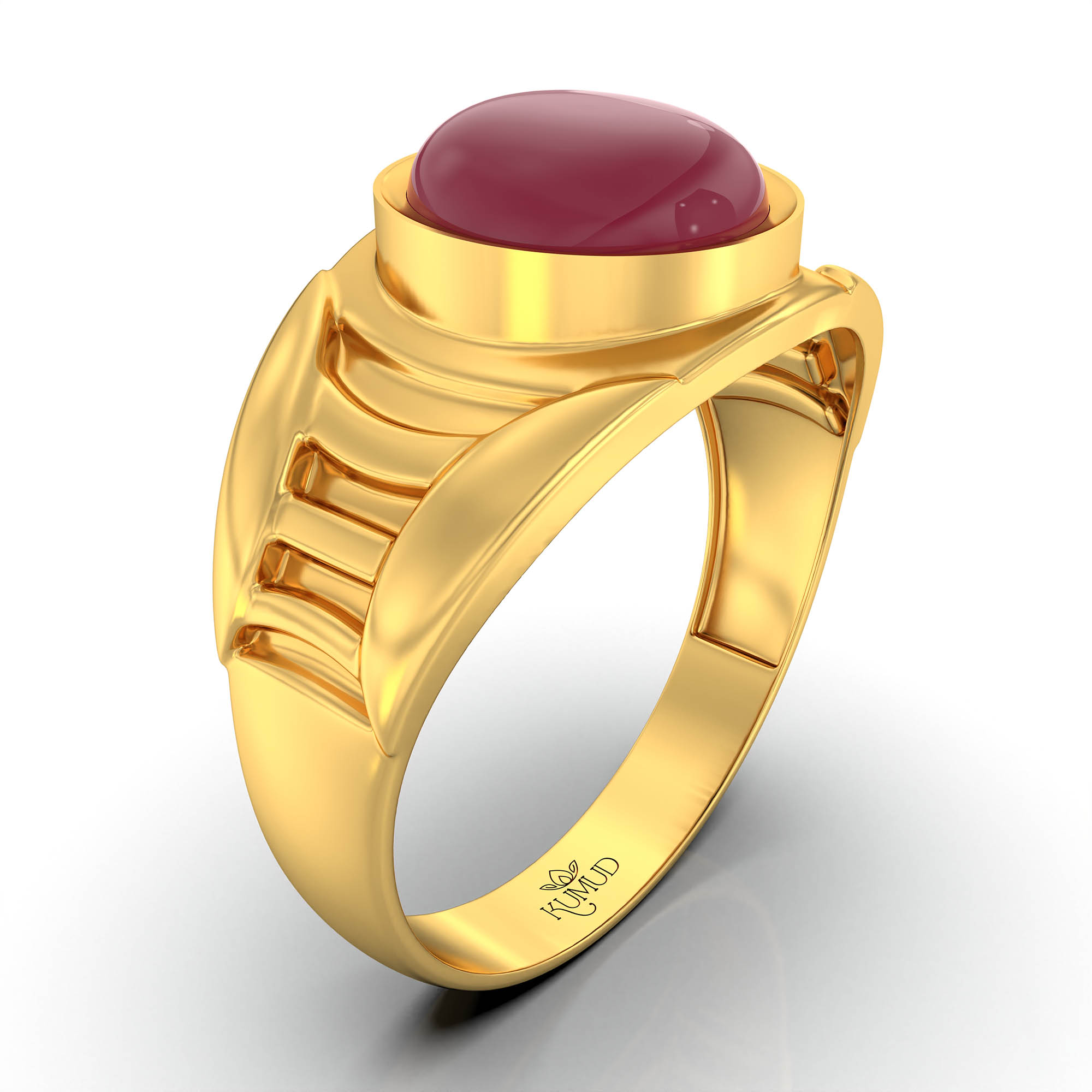 Ruby (Manik) Ring for Men in 22K Yellow Gold – Oval Cabochon 9x8 mm, Bezel Setting, 4 g (Design KF-12) thumbnail