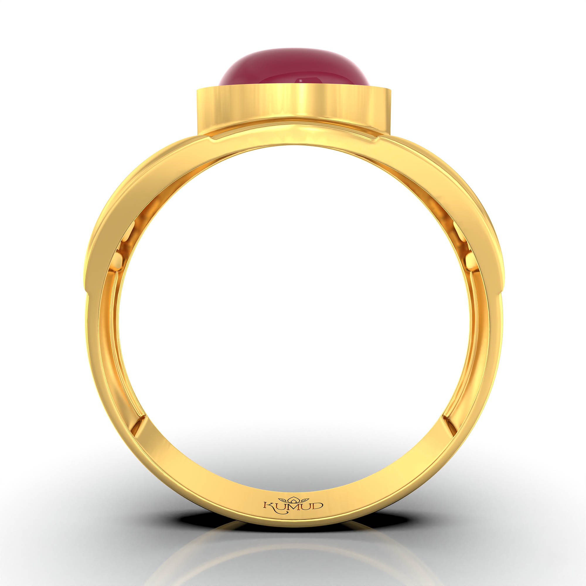 Ruby (Manik) Ring for Men in 22K Yellow Gold – Oval Cabochon 9x8 mm, Bezel Setting, 4 g (Design KF-12) thumbnail