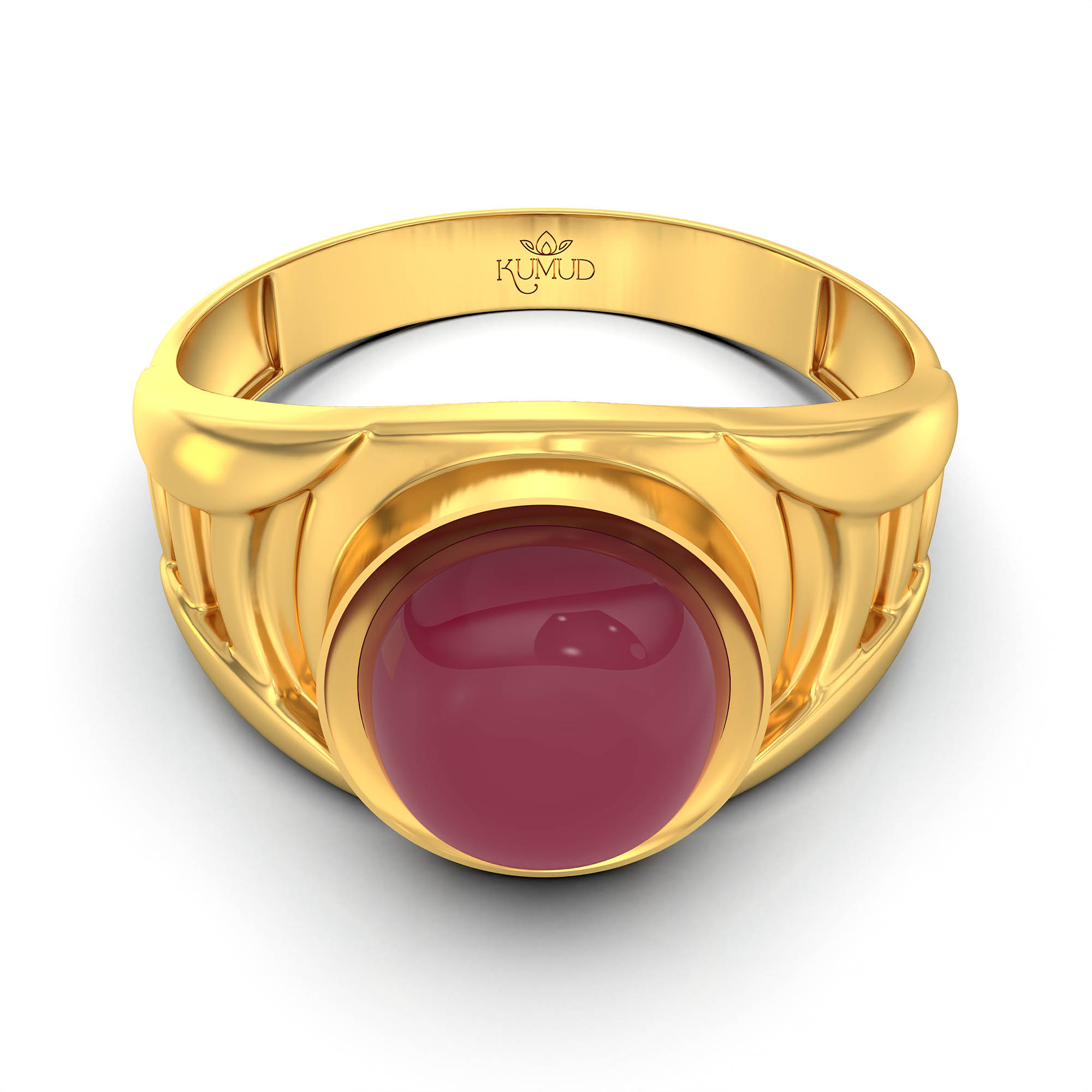 Ruby (Manik) Ring for Men in 22K Yellow Gold – Oval Cabochon 9x8 mm, Bezel Setting, 4 g (Design KF-12) thumbnail