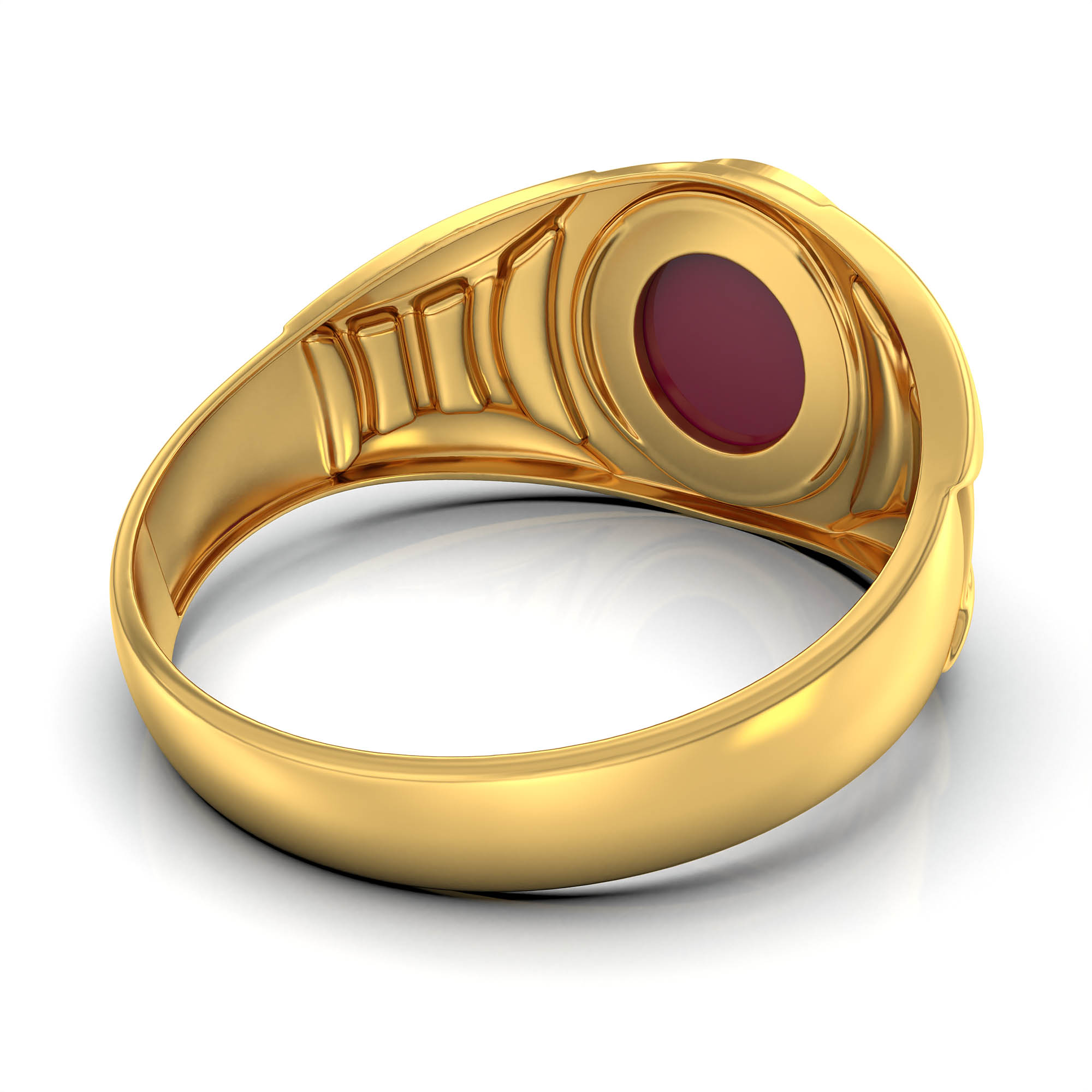 Ruby (Manik) Ring for Men in 22K Yellow Gold – Oval Cabochon 9x8 mm, Bezel Setting, 4 g (Design KF-12) thumbnail