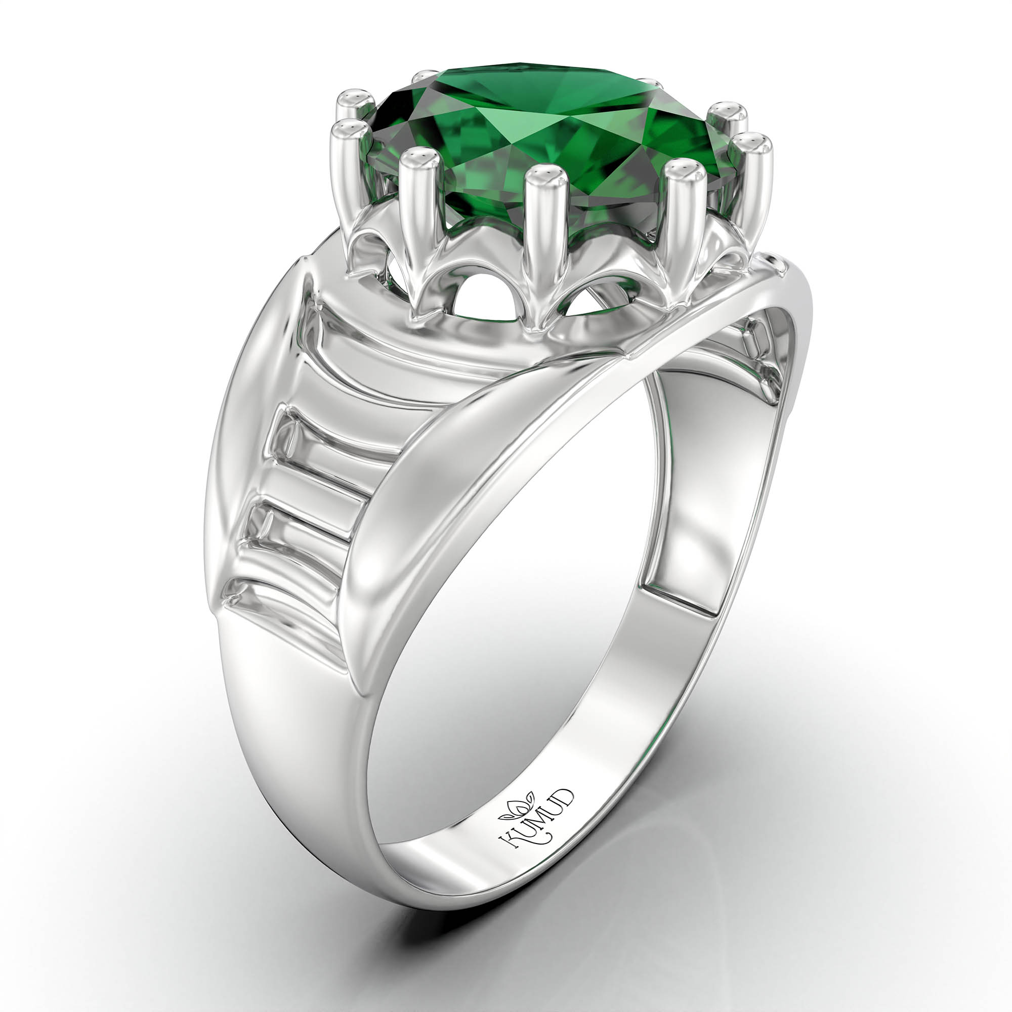 Emerald (Panna) Ring for Women in 925 Sterling Silver – Oval 11x9 mm, Prong Setting, 2.4 g (Design KF-12) thumbnail