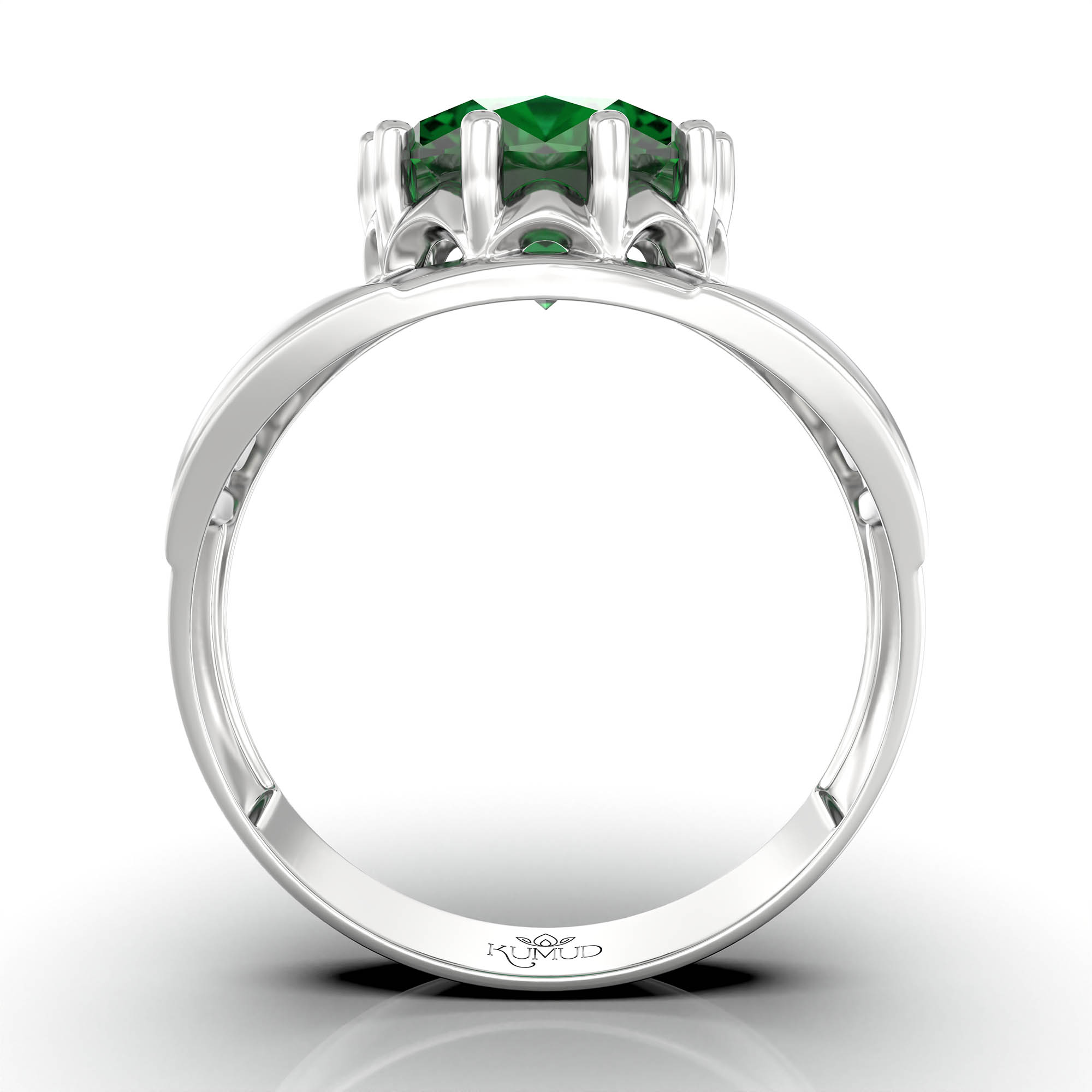 Emerald (Panna) Ring for Women in 925 Sterling Silver – Oval 11x9 mm, Prong Setting, 2.4 g (Design KF-12) thumbnail