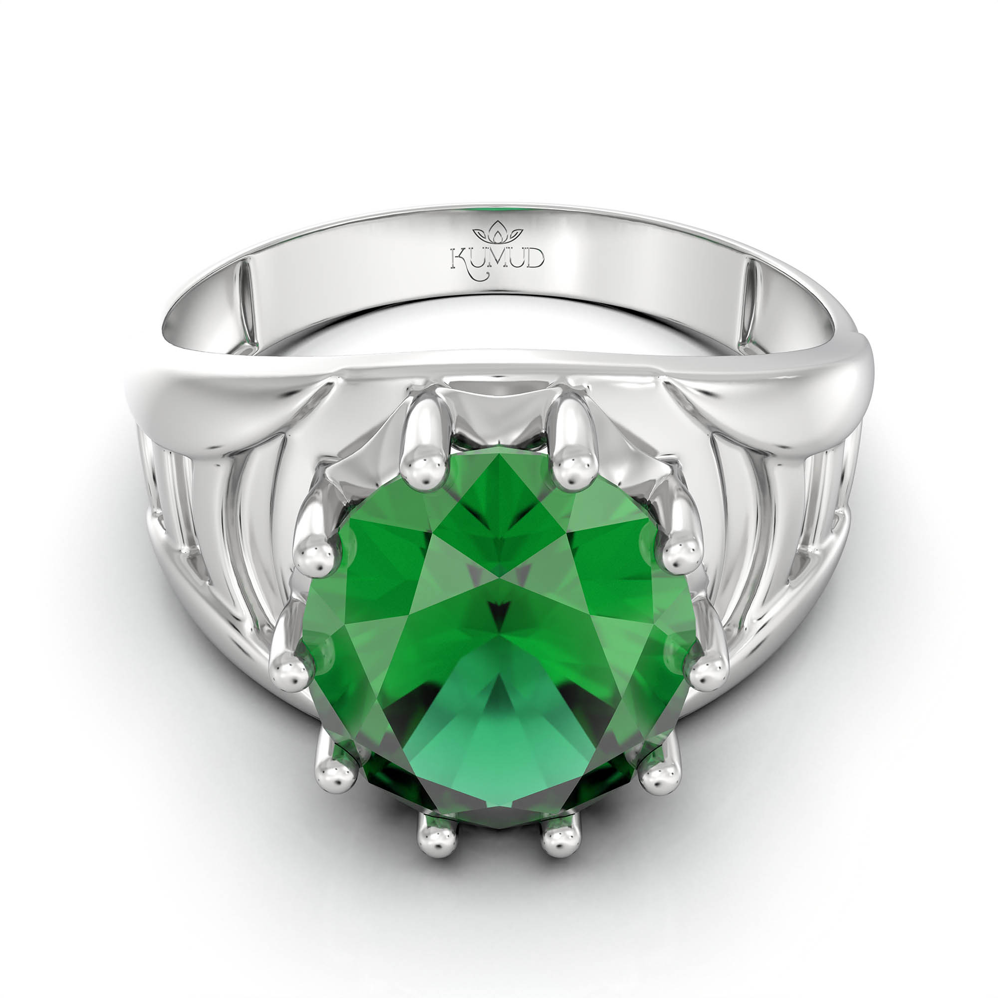 Emerald (Panna) Ring for Women in 925 Sterling Silver – Oval 11x9 mm, Prong Setting, 2.4 g (Design KF-12) thumbnail