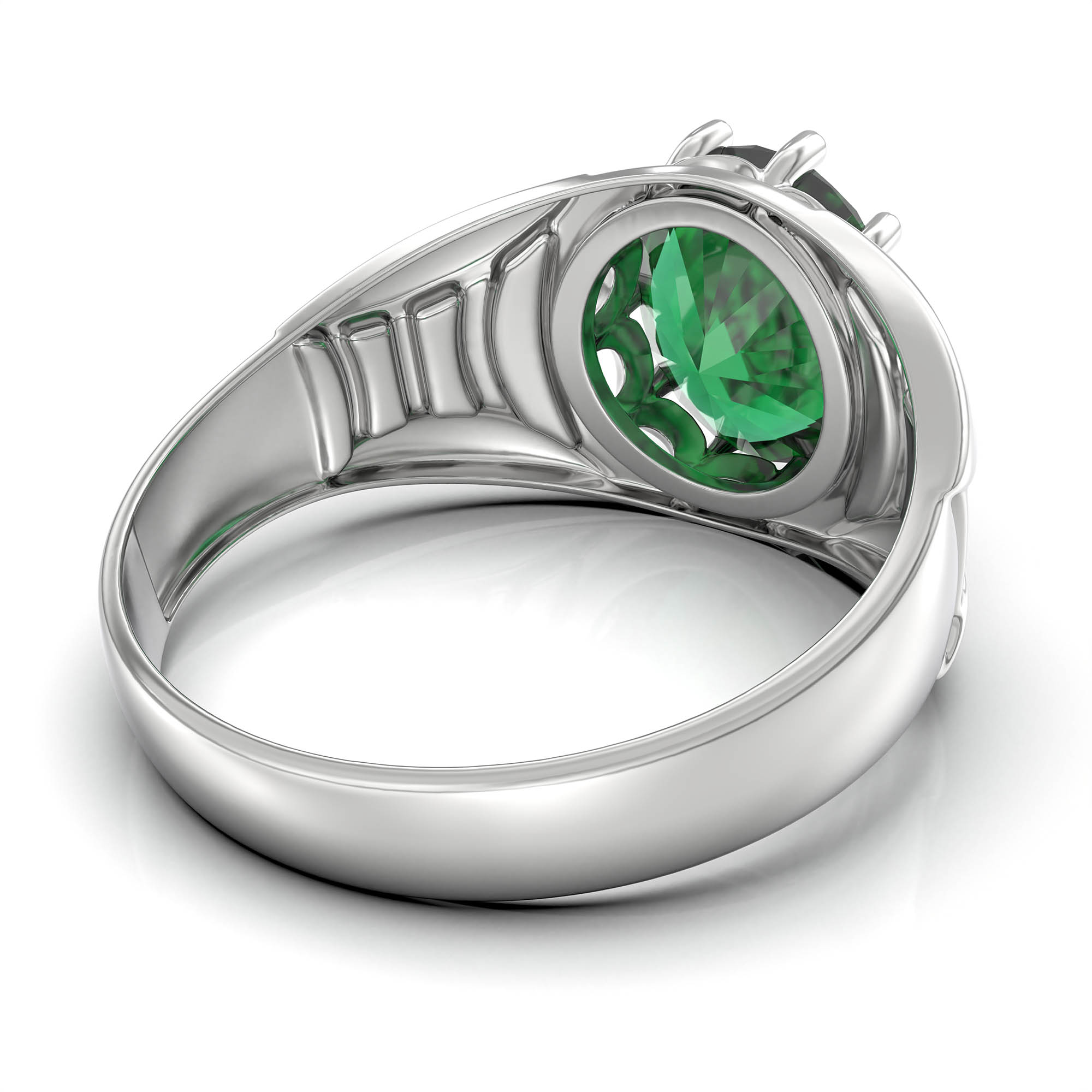 Emerald (Panna) Ring for Women in 925 Sterling Silver – Oval 11x9 mm, Prong Setting, 2.4 g (Design KF-12) thumbnail