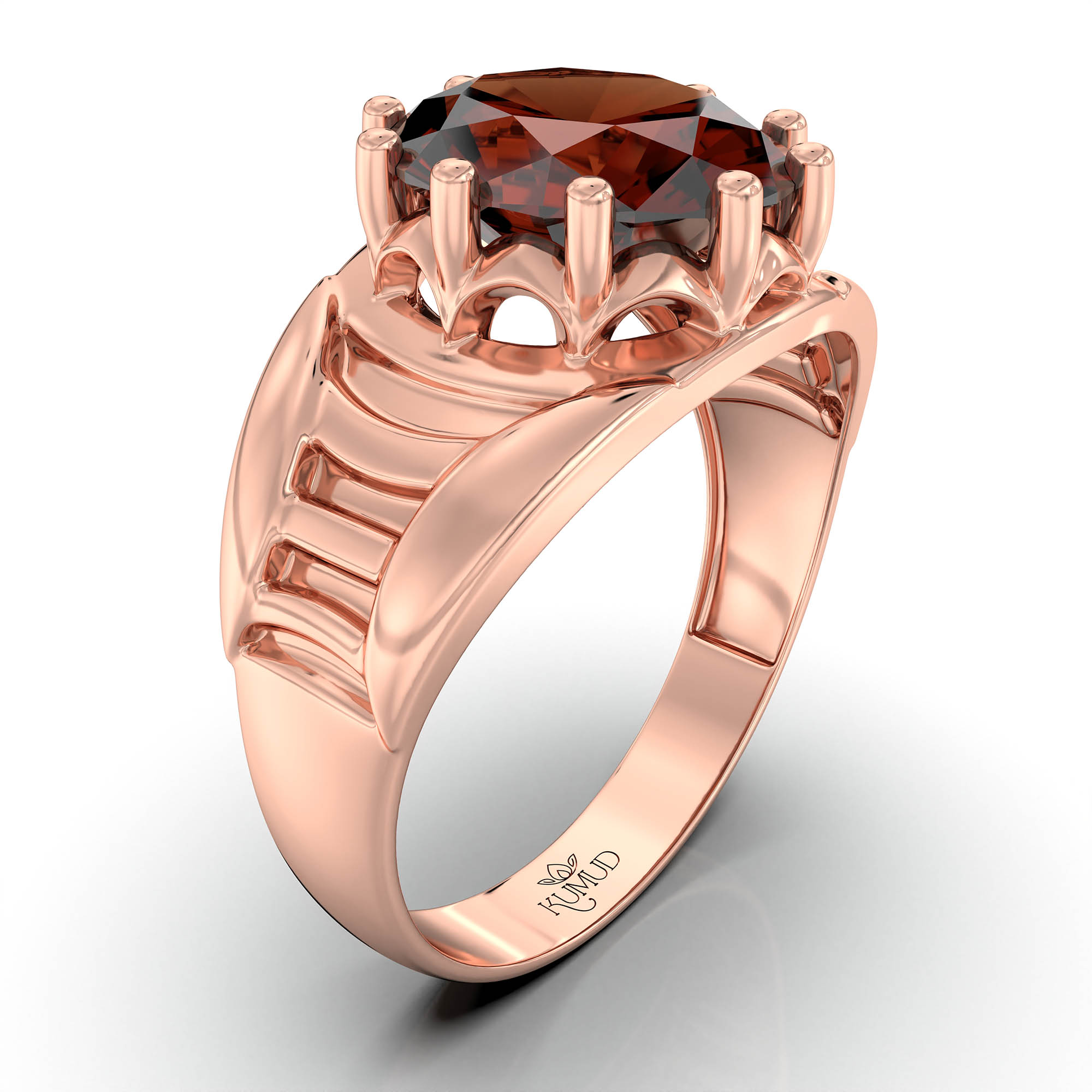 Hessonite (Gomed) Ring for Men in 18K Rose Gold – Oval 11x9 mm, Prong Setting, 4 g (Design KF-12) thumbnail