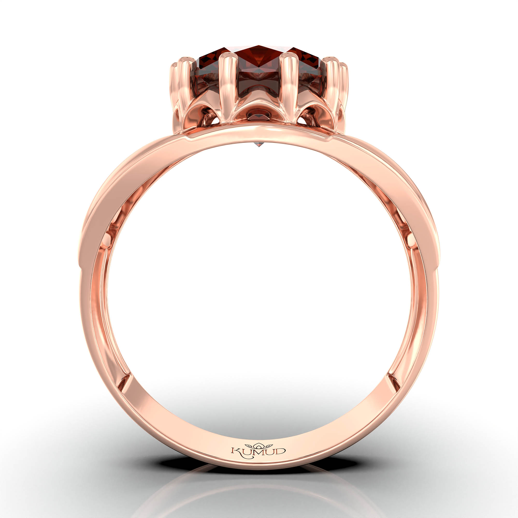 Hessonite (Gomed) Ring for Men in 18K Rose Gold – Oval 11x9 mm, Prong Setting, 4 g (Design KF-12) thumbnail
