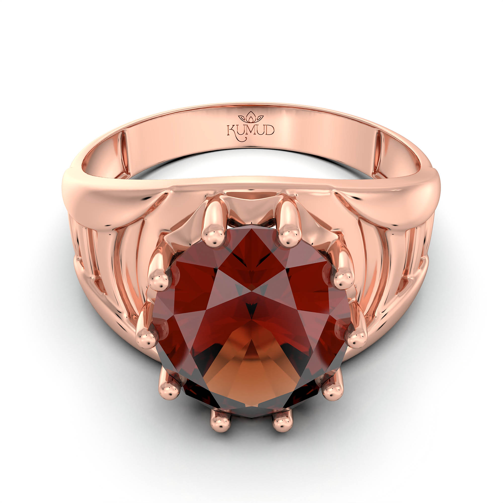 Hessonite (Gomed) Ring for Men in 18K Rose Gold – Oval 11x9 mm, Prong Setting, 4 g (Design KF-12) thumbnail