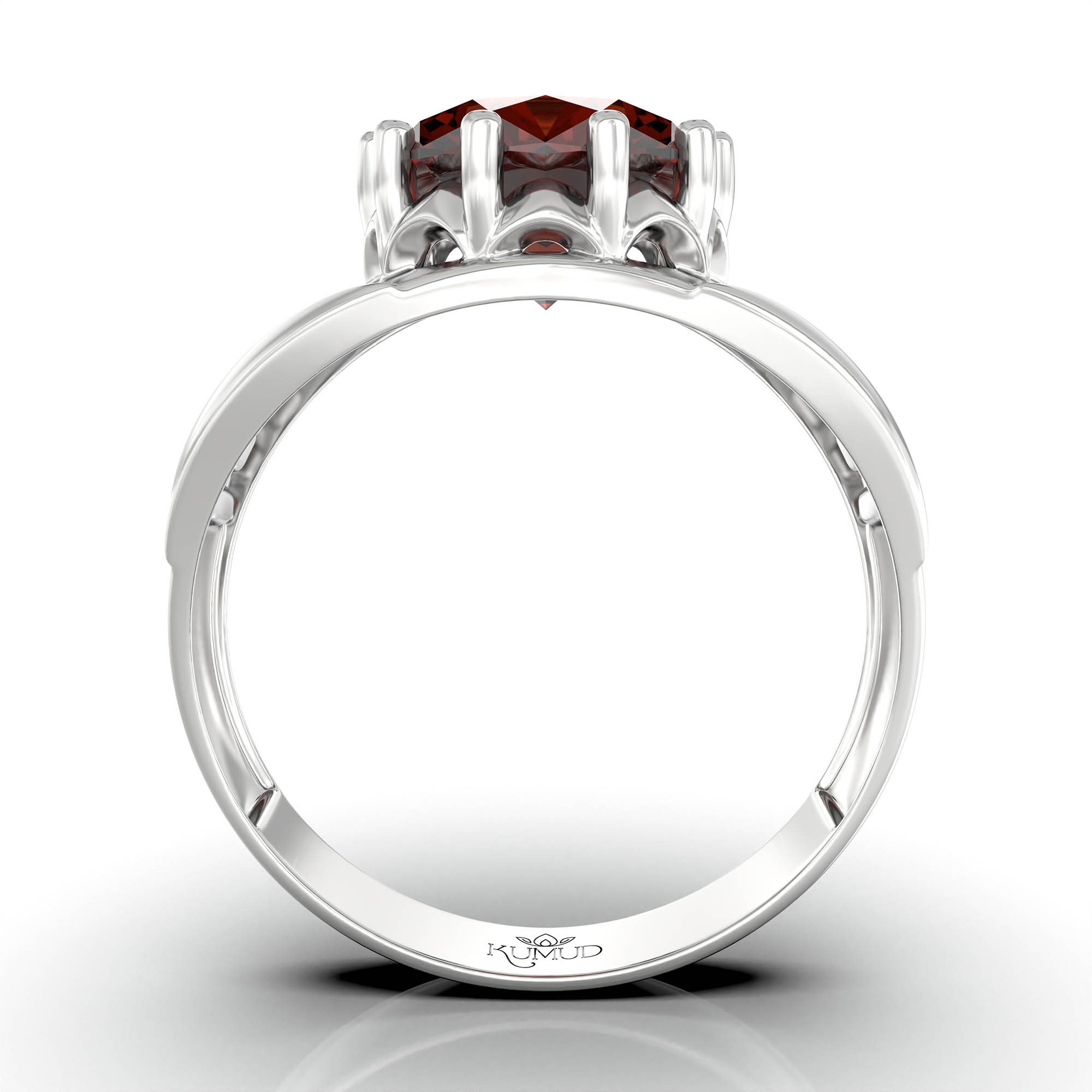 Hessonite (Gomed) Ring for Men in 18K White Gold – Oval 11x9 mm, Prong Setting, 4 g (Design KF-12) thumbnail