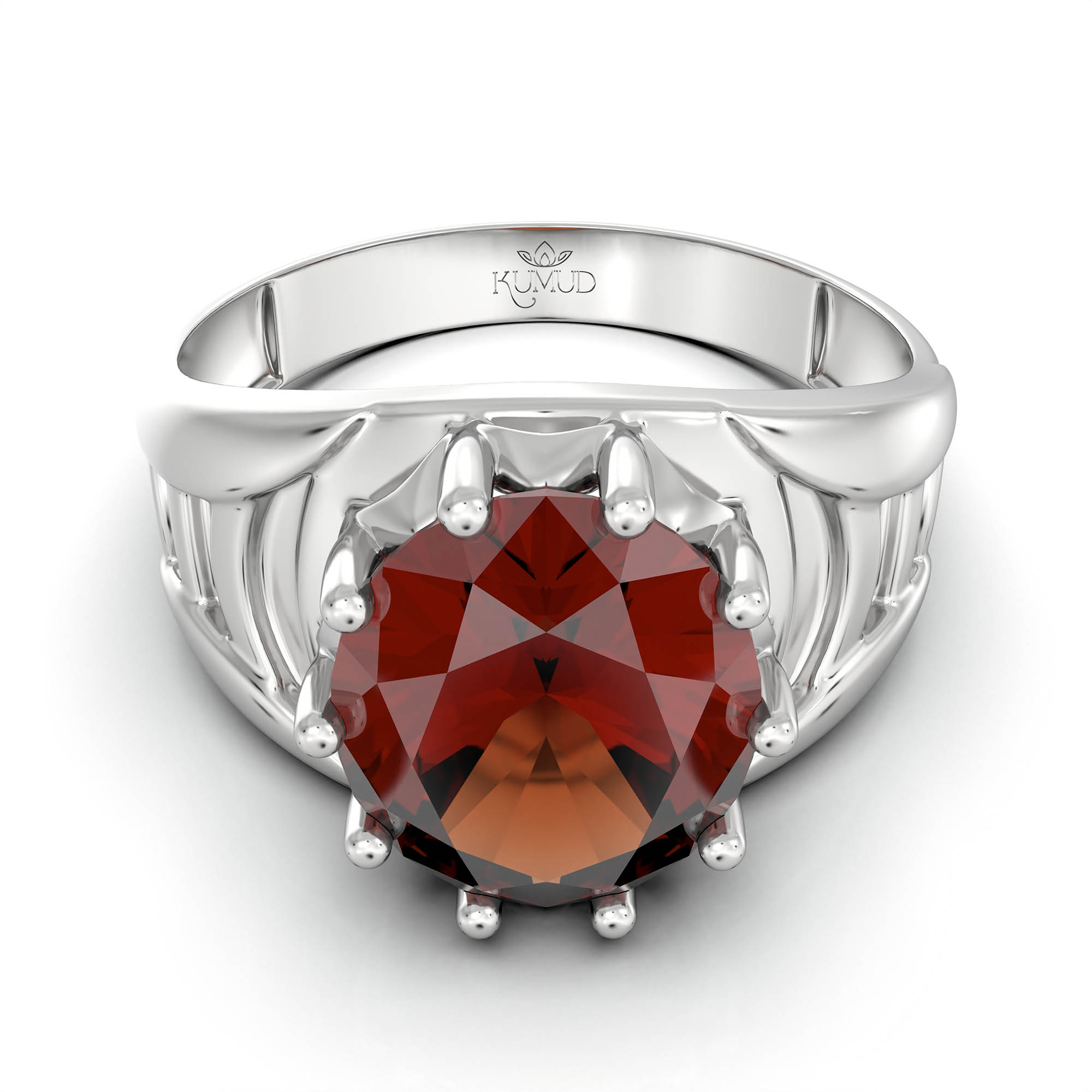 Hessonite (Gomed) Ring for Men in 18K White Gold – Oval 11x9 mm, Prong Setting, 4 g (Design KF-12) thumbnail