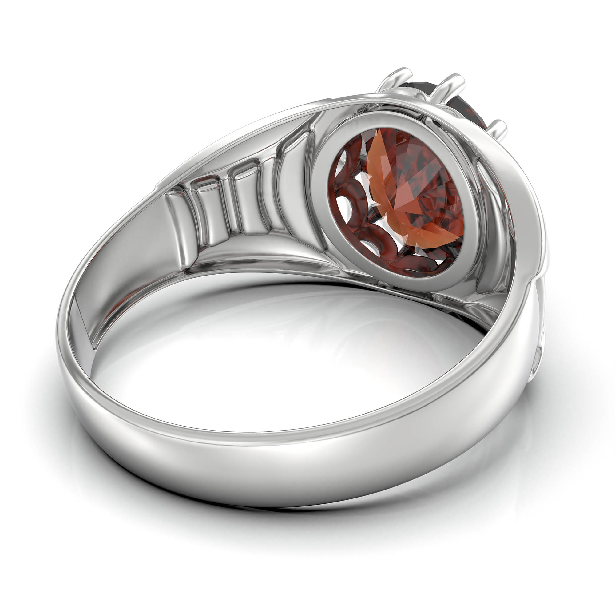 Hessonite (Gomed) Ring for Men in 18K White Gold – Oval 11x9 mm, Prong Setting, 4 g (Design KF-12) thumbnail