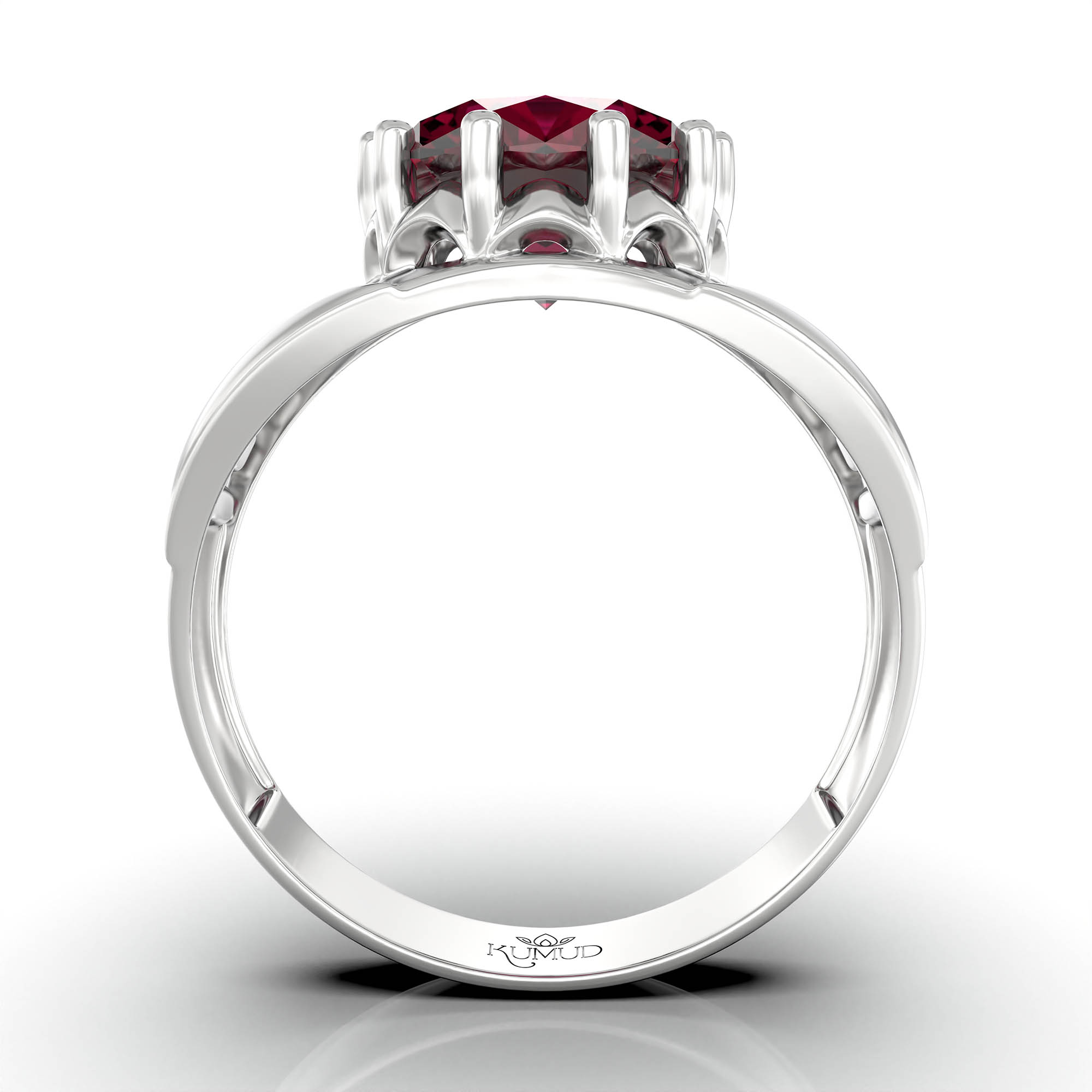 Ruby (Manik) Ring for Men in 18K White Gold – Oval 11x9 mm, Prong Setting, 4 g (Design KF-12) thumbnail