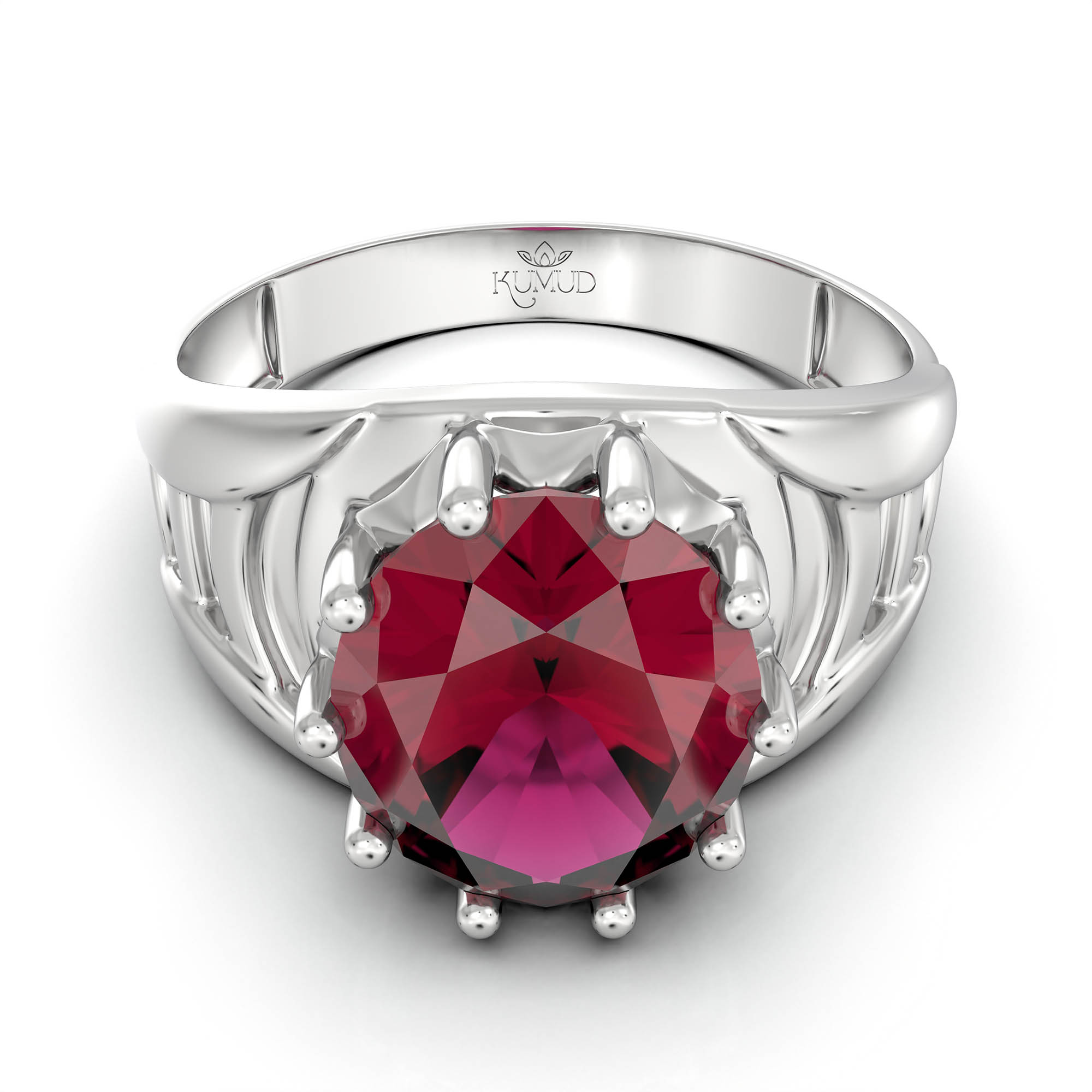 Ruby (Manik) Ring for Men in 18K White Gold – Oval 11x9 mm, Prong Setting, 4 g (Design KF-12) thumbnail