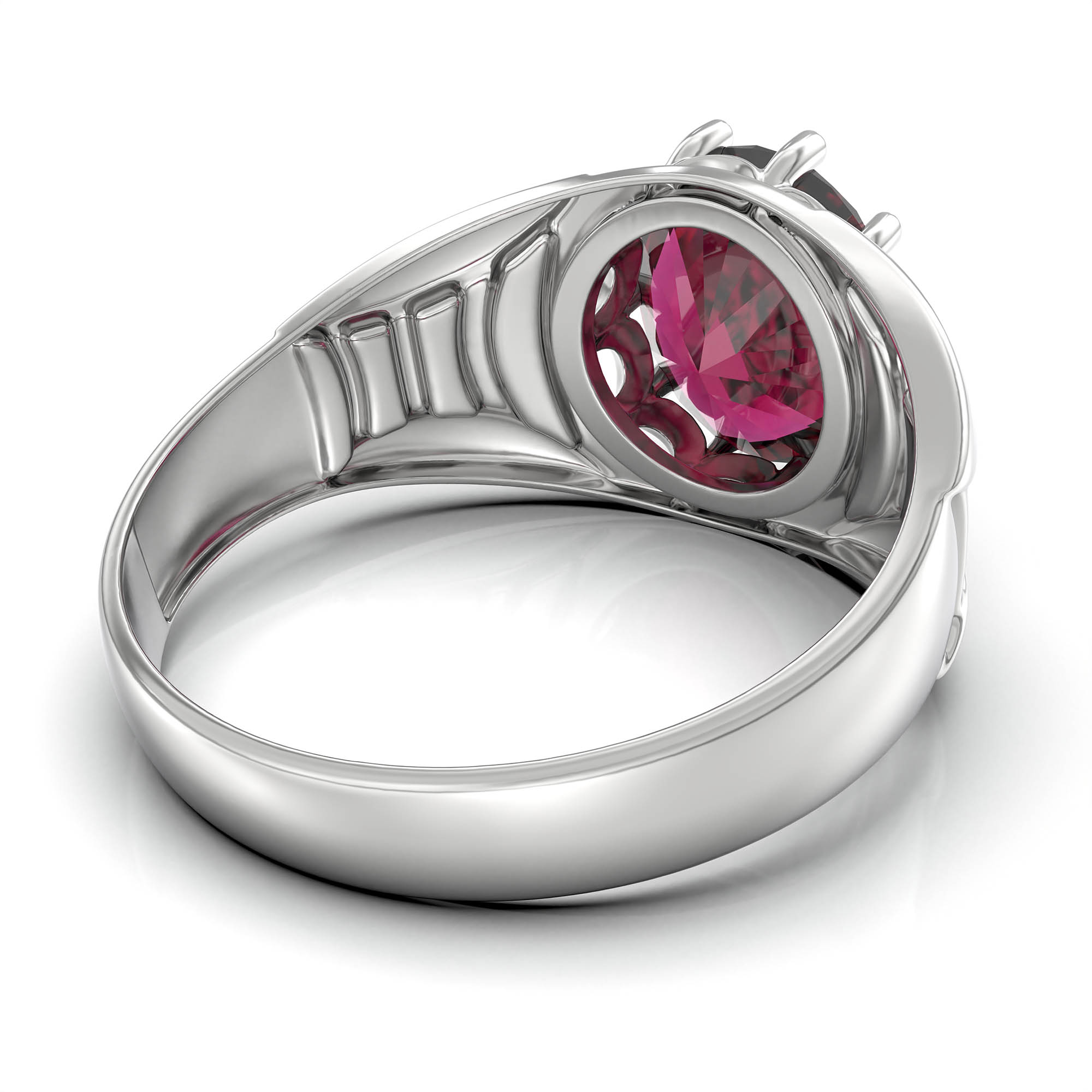 Ruby (Manik) Ring for Men in 18K White Gold – Oval 11x9 mm, Prong Setting, 4 g (Design KF-12) thumbnail